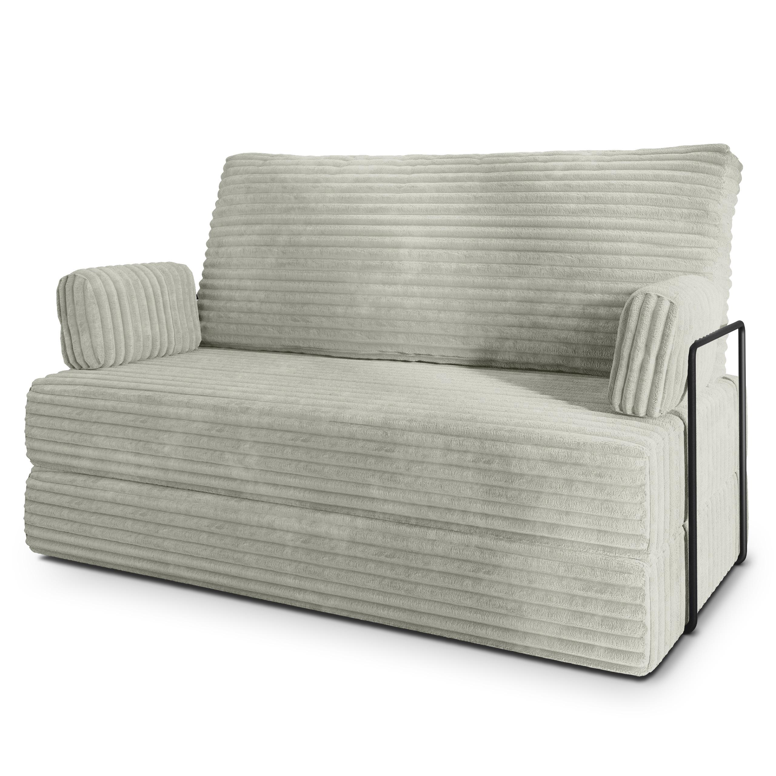 BETTSOFA LADIA aus Schaumstoff Kordstoff Hellgrau Schlaffunktion - Hellgrau, Textil (140/86/60cm) - MASSENO