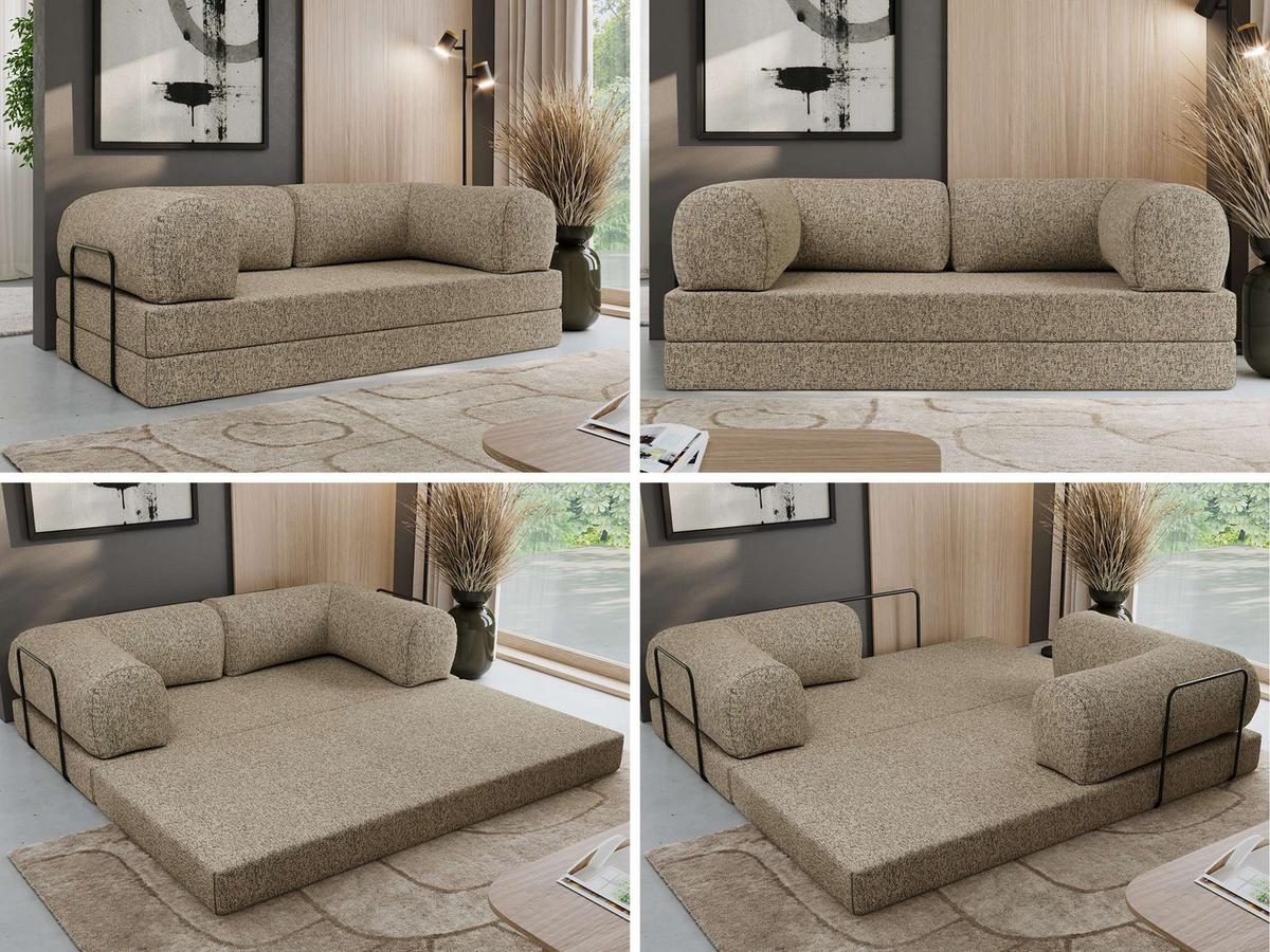 3-SITZER SOFA ORSETTO - Taupe Stukture - Taupe/Schwarz, Textil/Metall (200/70/100cm) - MKS