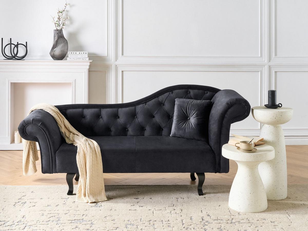 CHAISELONGUE-RECHTSSEITIGE Samtstoff Schwarz mit Kissen Lattes Ii - Schwarz/Braun, Textil (192/81/59cm) - Beliani