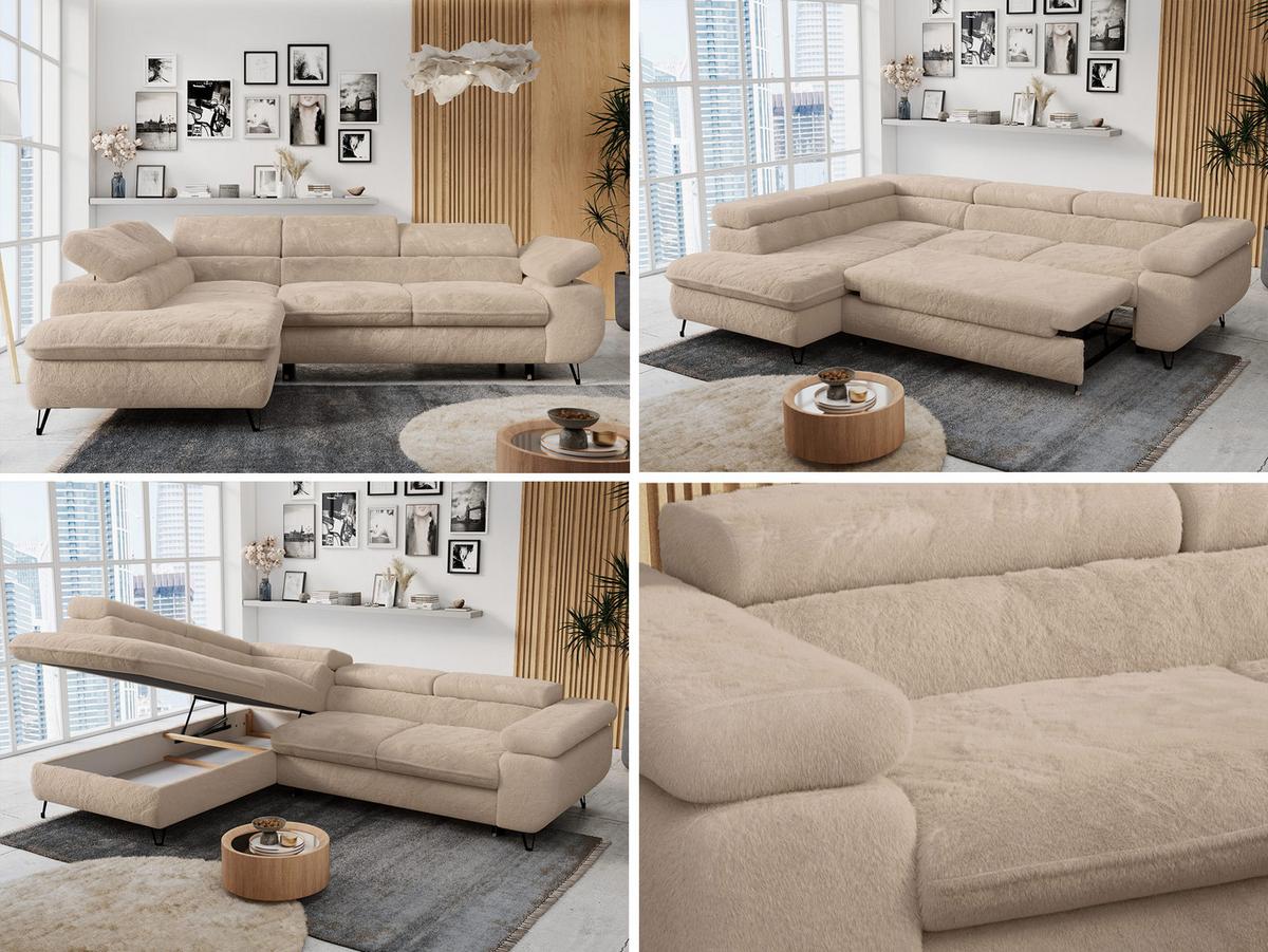 ECKSOFA PETER L Beige Plüsch - Links Seite - Sandfarben/Beige, Textil/Metall (208/273cm) - MKS
