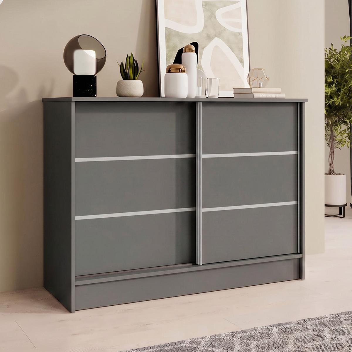 KOMMODE Mirela mit 2 Schiebetüren 100 cm, Graphit - Graphitfarben, Holzwerkstoff (101/85/43.5cm) - Beautysofa