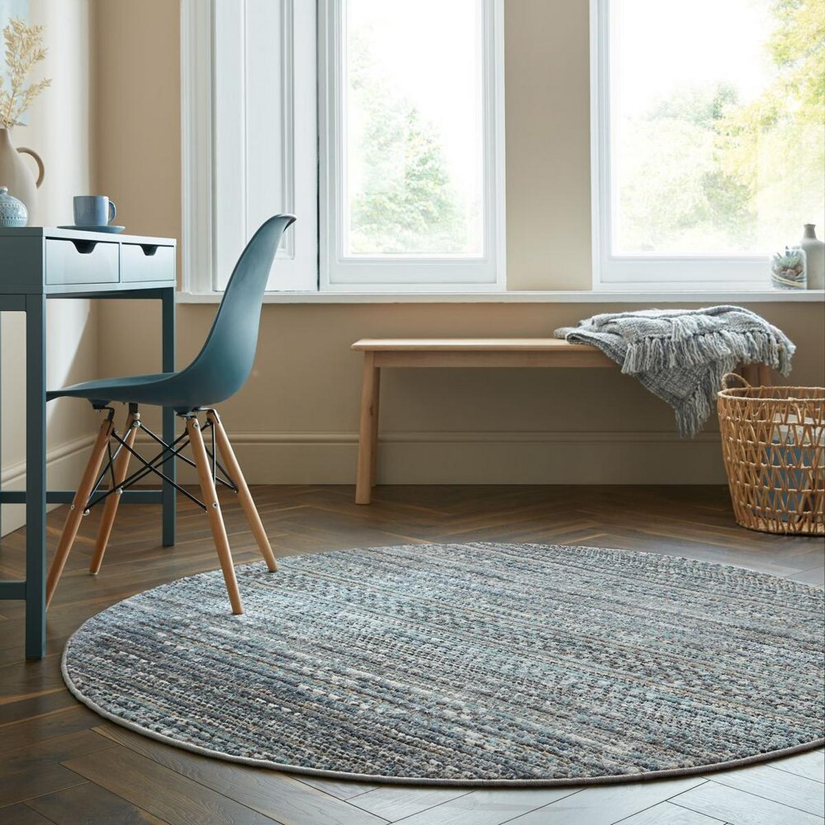 TEPPICH PERRAN, gestreift, Blau, Ø 160 cm - Blau, Textil (160/160cm) - KADIMA DESIGN