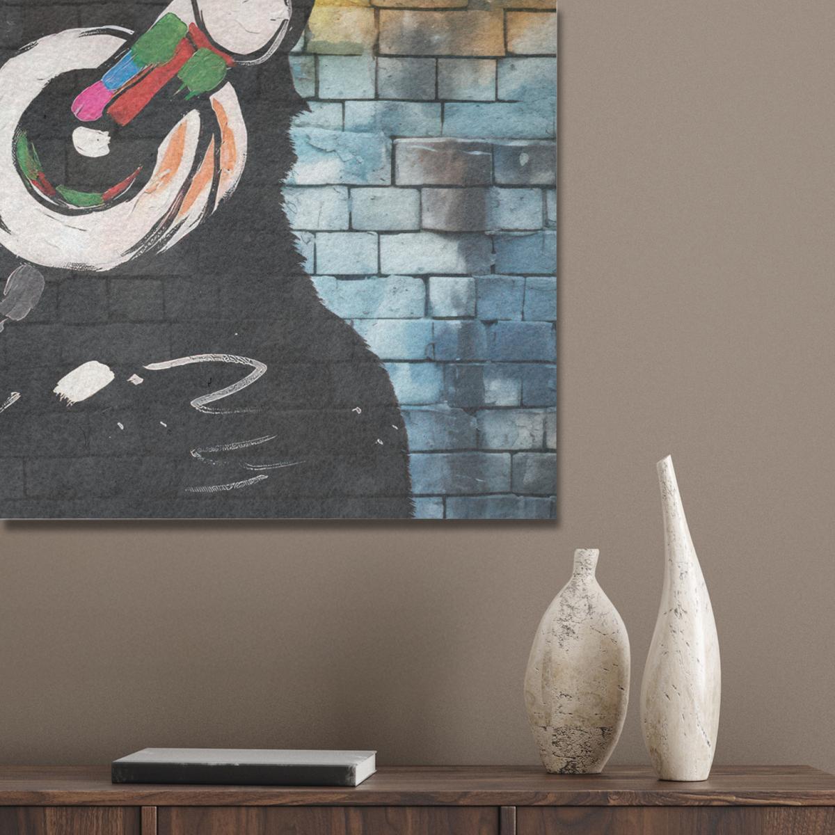 AKUSTIKBILD Affe - Graffiti - Musik Akustikpaneele 90x60 cm - Multicolor, Kunststoff (90/60/0.9cm) - MuchoWow