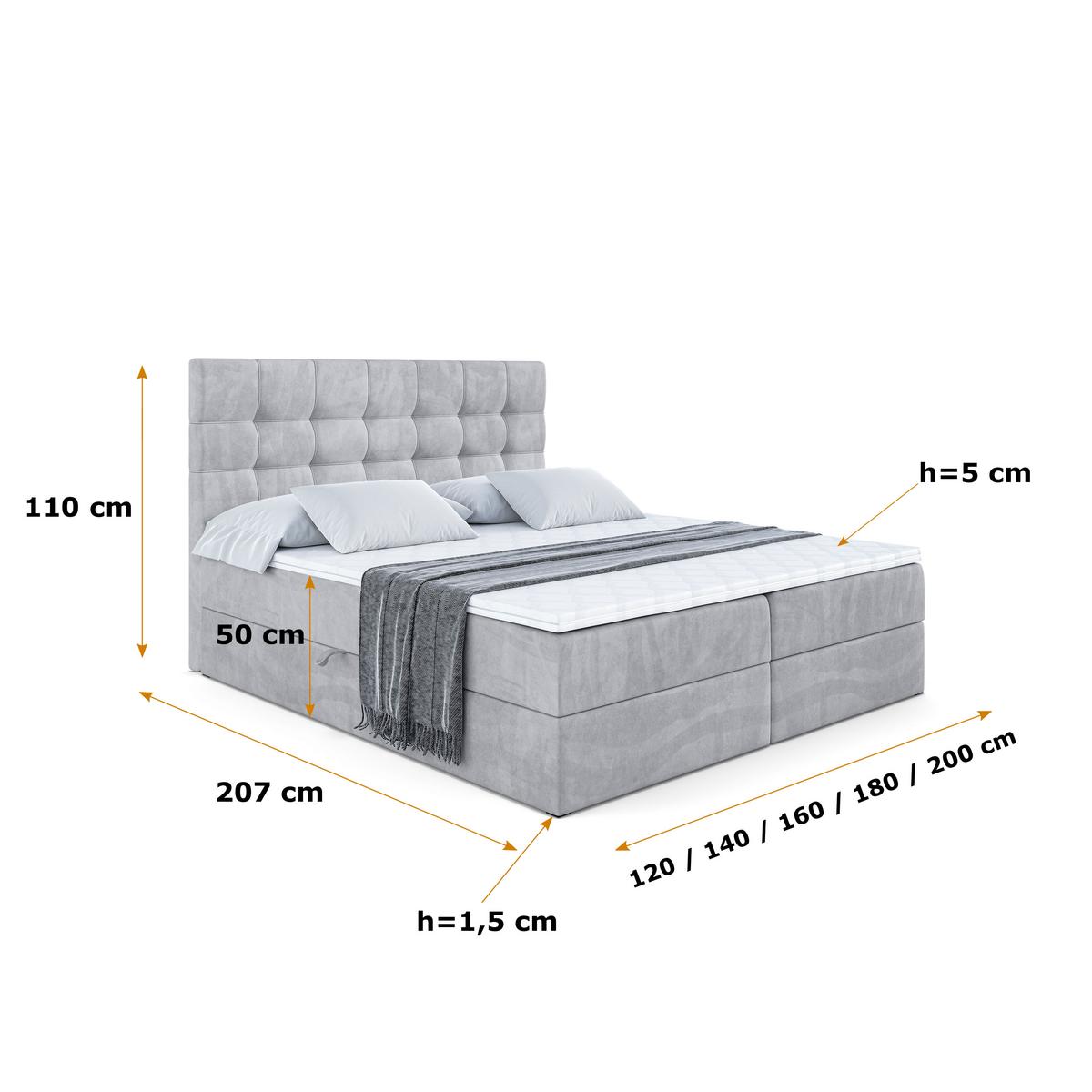 BOXBETT mit H3-Matratze und Lattenrost - BERO - 140x200 Hellgrau - Hellgrau, Holzwerkstoff (140/200cm) - ALTDECOR