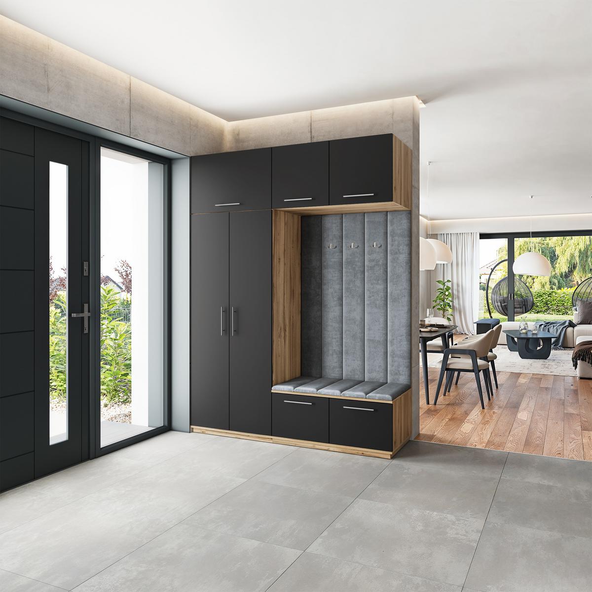 GARDEROBENSCHRANK REMA 180/240/60 cm Modern Garderobe-Set Eiche Wotan - Eiche Wotan/Schwarz, Holzwerkstoff (180/240/60cm) - MASSENO
