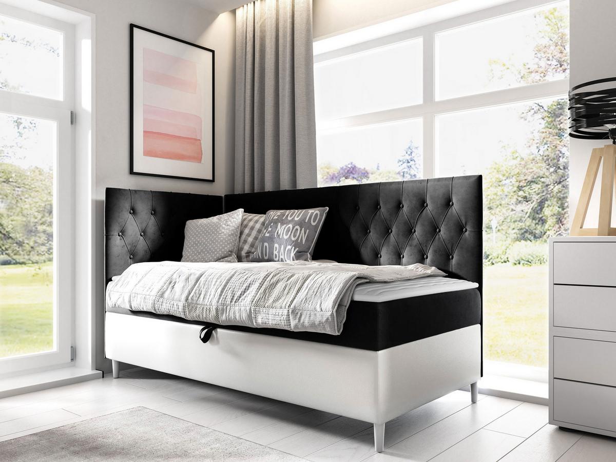 BOXBETT Filip Junior 3, Seite zum Öffnen des Bettkastens: Links - H3 - Schwarz/Weiß, Holz (90/200cm) - MIRJAN24