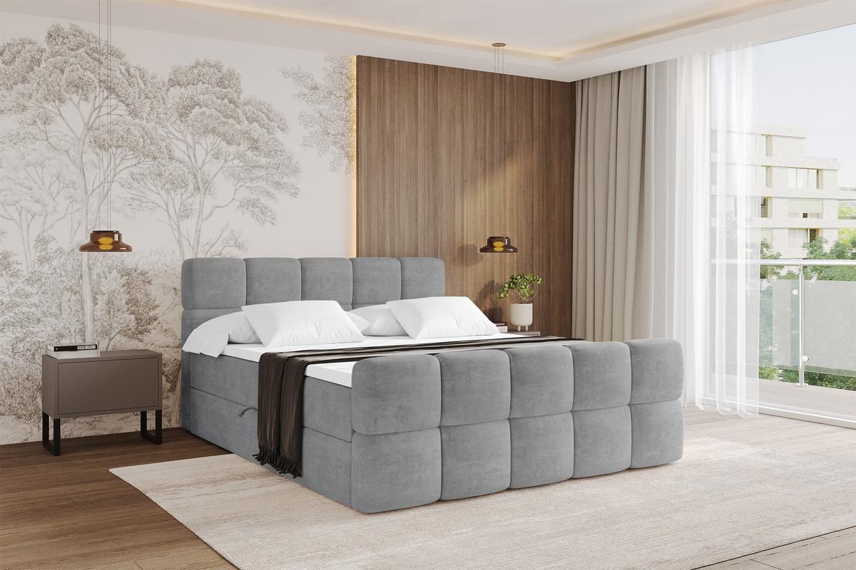 BOXBETT mit Matratze H4 - FAMA-Z - 160x200 cm Grau Monolith - Graphitfarben, Holzwerkstoff - ALTDECOR