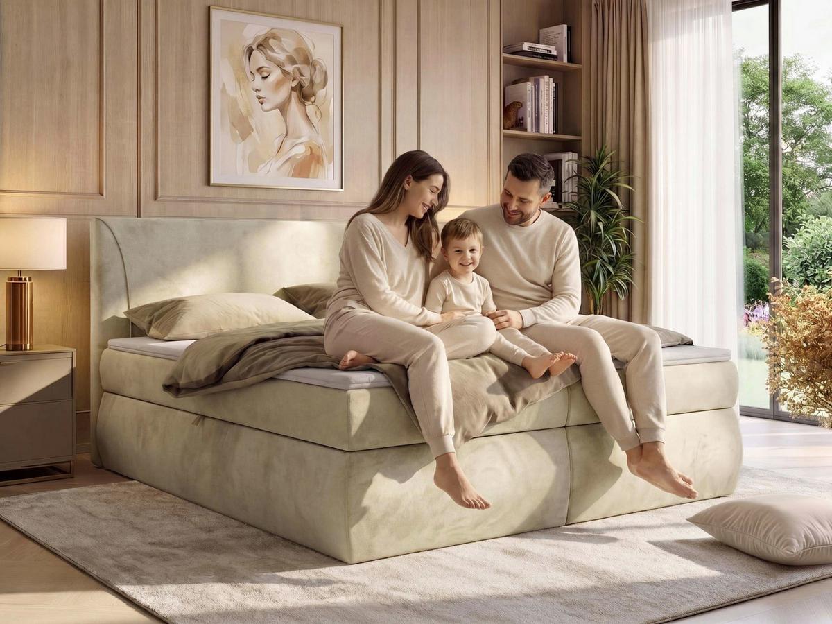 BOXBETT TARENZA 180/200 - Beige Velvet - Topper T25 - H3 - Hellgrau/Schwarz, Kunststoff/Textil (140/200cm) - MKS