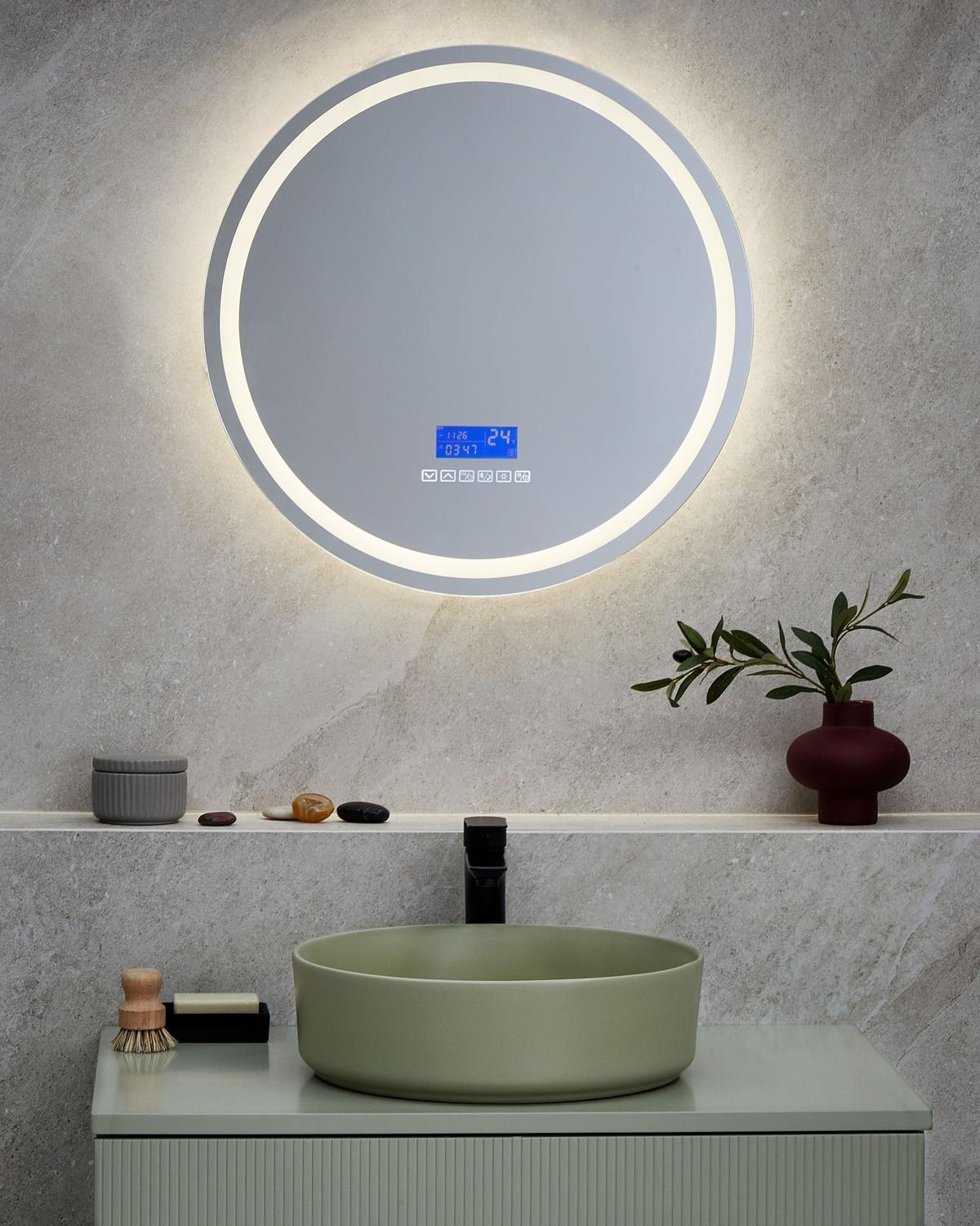 LED-BADEZIMMER-SPIEGEL 60/60 cm mit Bluetooth-Lautsprecher Silber Brognon - Silberfarben, Glas (60/60/4cm) - Beliani