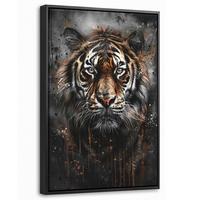 LEINWAND Bilder mit Rahmen - Tiger - Tiere - Porträt - Luxus - Schwarz - 20x30 - Braun, Textil (20/30cm) - MuchoWow