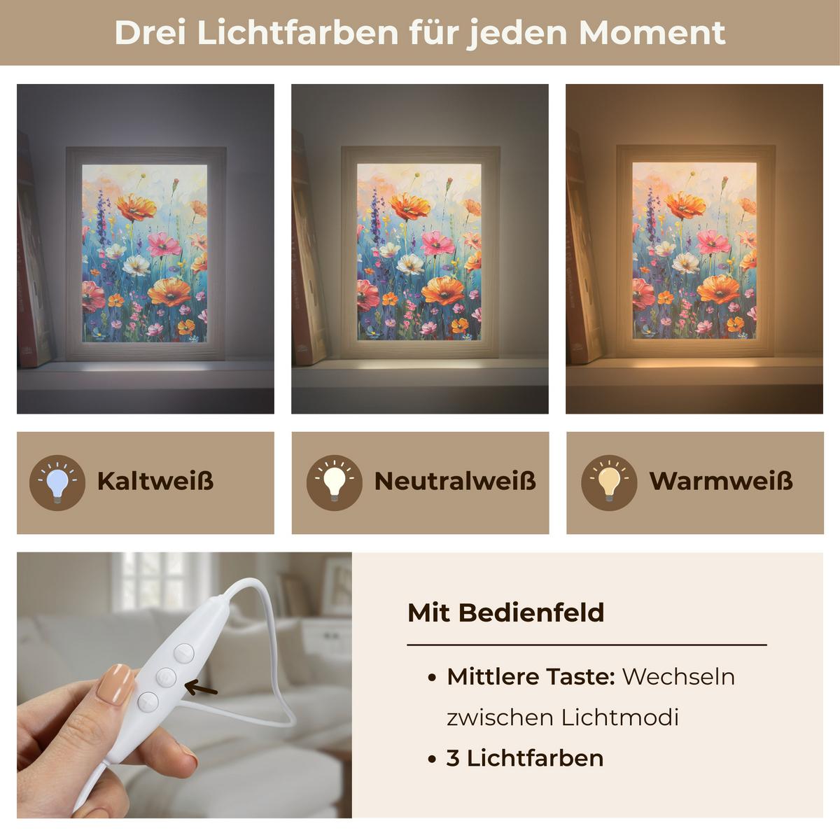 WANDLEUCHTE Blumen - Natur - Aquarell - Kunst 15x20 cm - Multicolor, Holzwerkstoff (15/20/8cm) - OnlyWow