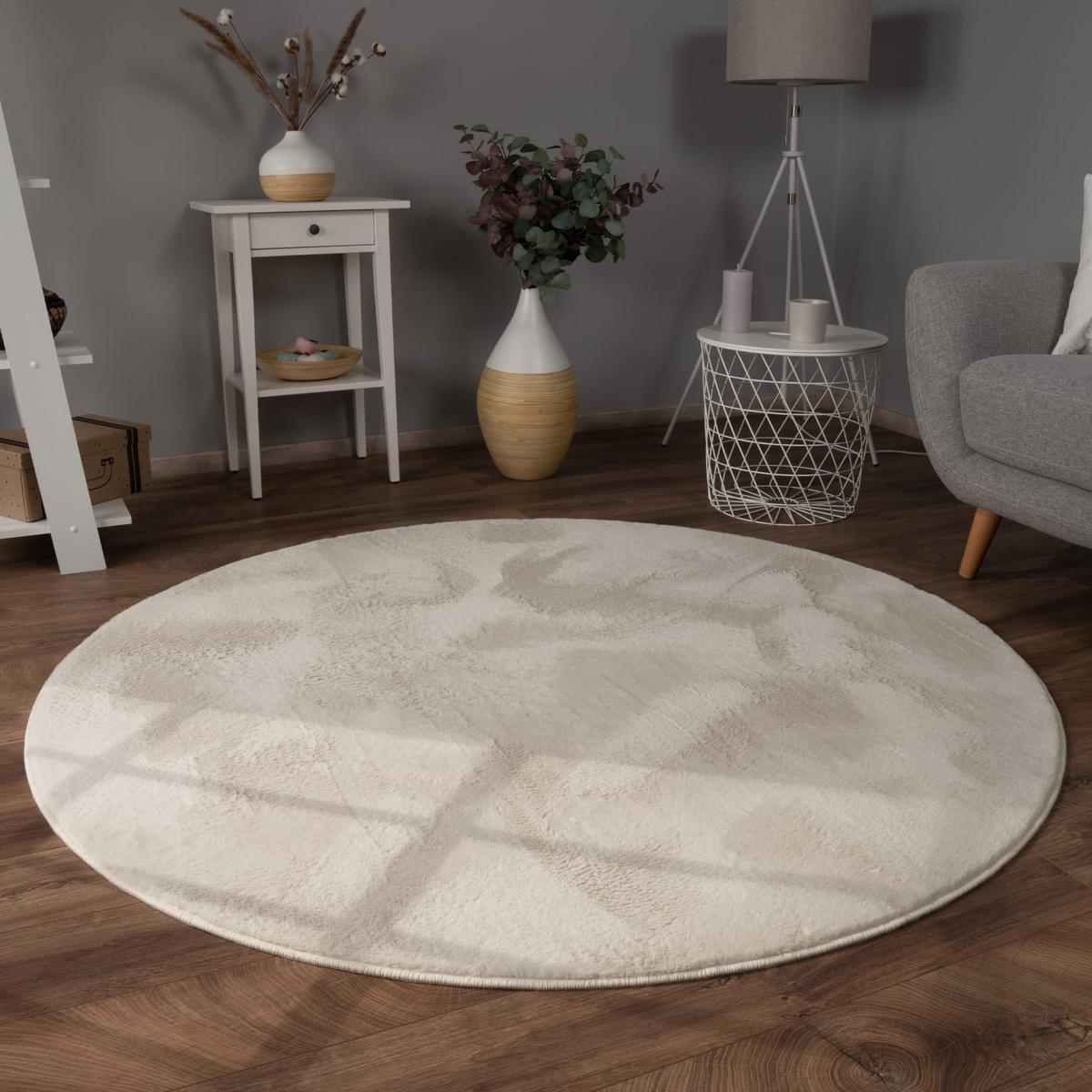 KURZFLORTEPPICH, einfarbig, aus Polyester, Creme, Ø 100 cm - Beige, Textil (100/100cm) - KADIMA DESIGN