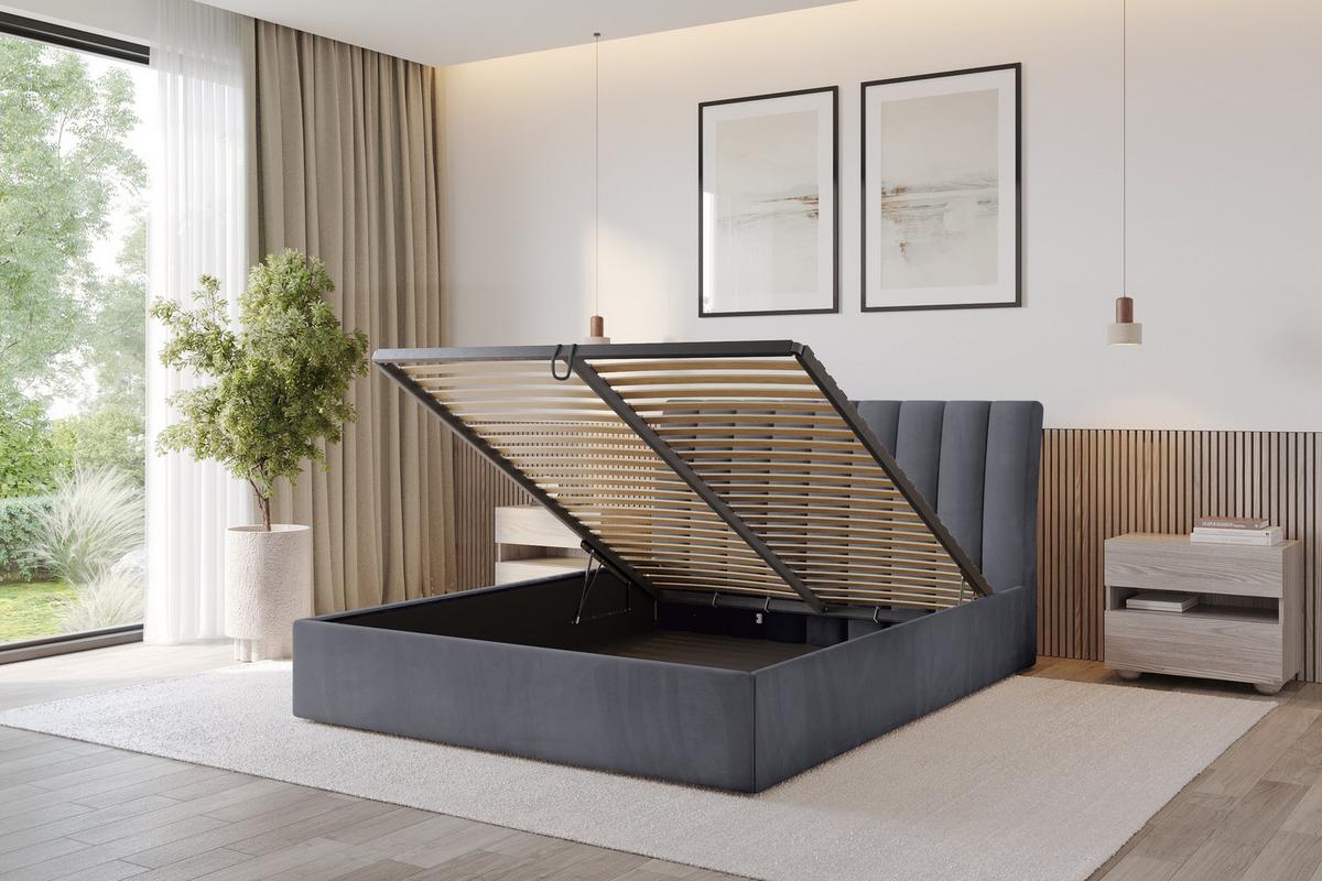 POLSTERBETT mit Bettkasten und Lattenrost, Bett mit Matratze H3/H4 - ILAN 180x200 Dunkelgrau - Dunkelgrau, Holzwerkstoff/Textil (180/200cm) - ALTDECOR