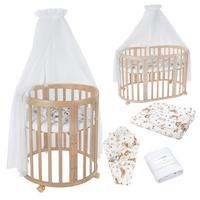 BABYBETT NATUR OVAL 7in1 mit Matratze und Himmelset - Multicolor/Naturfarben, Holz/Textil (73/125cm) - waldin
