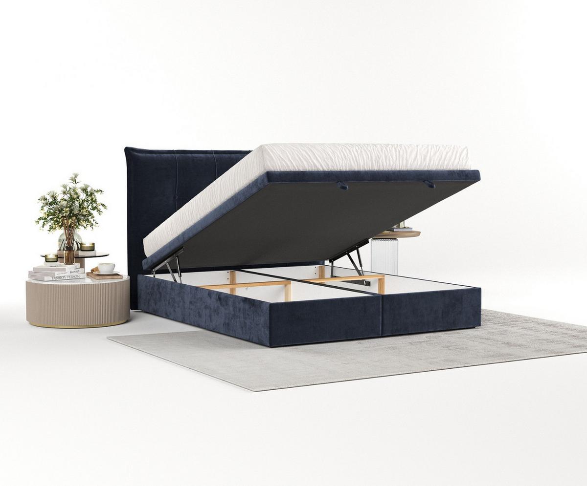 POLSTERBETT Liano mit Stauraum 120/200 cm Marineblau im Lotta Stoff - Schwarz/Dunkelblau, Holz/Holzwerkstoff (120/200cm) - AltaBeds