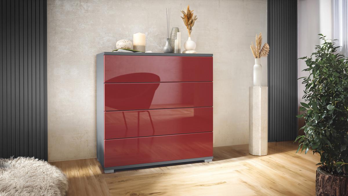KOMMODE Pavos Bordeaux Hochglanz - Bordeaux, Holzwerkstoff (76/76/35cm) - Vladon