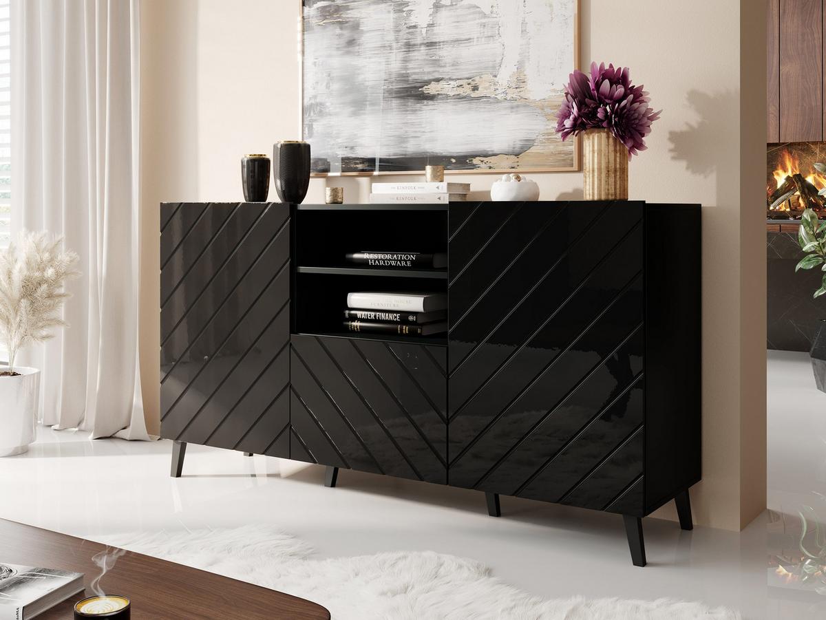 KOMMODE Abeto - Schwarz Hochglanz/Schwarz, Holzwerkstoff/Kunststoff (150/82/42cm) - MIRJAN24