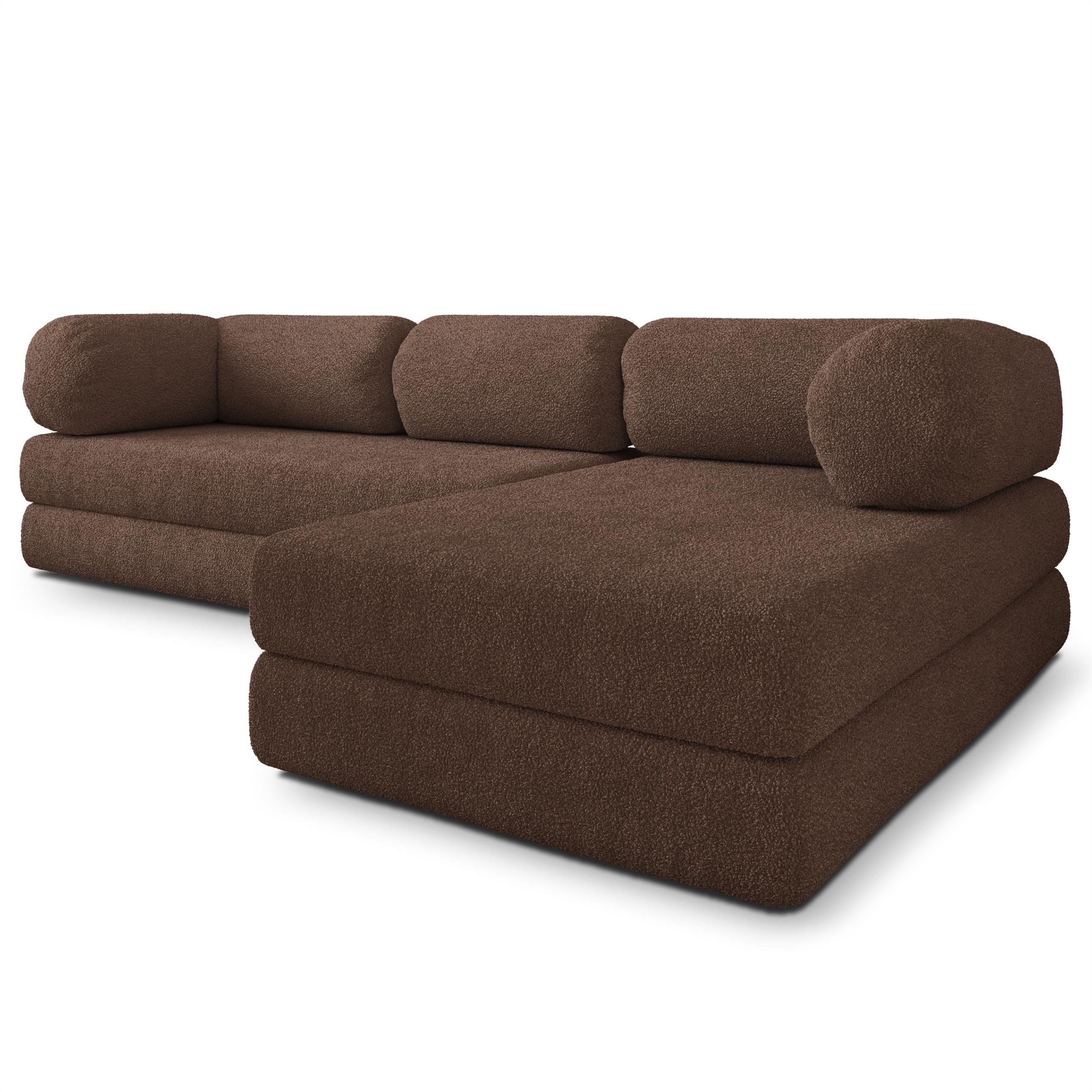 ECKSOFA KELI modulares Boneless Sofa mit Schlaffunktion Braun Boucle-Stoff - Braun, Textil (270/160cm) - MASSENO