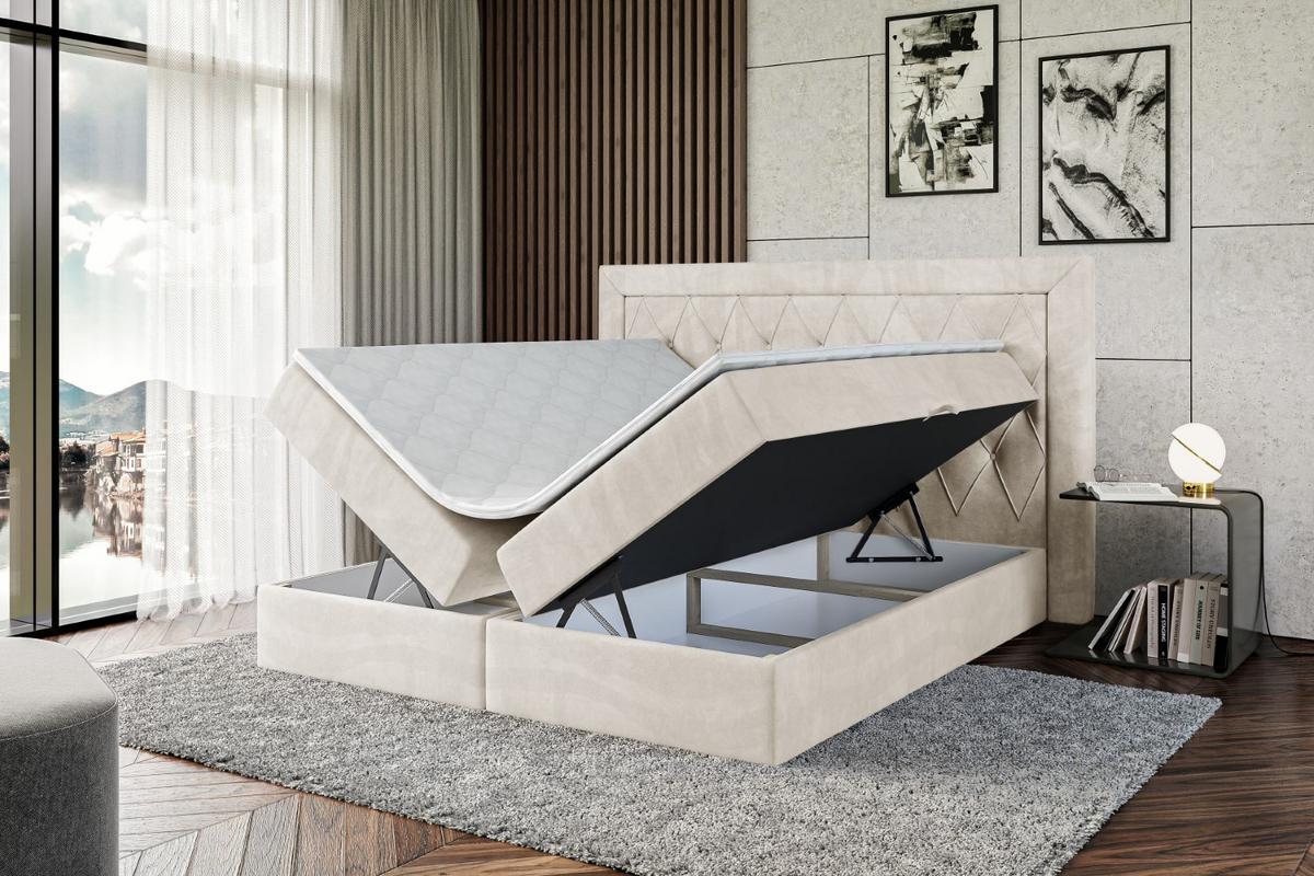 BOXBETT mit H4-Matratze und Lattenrost - NOEL - 180x200 Ecru - Ecru, Holzwerkstoff (180/200cm) - ALTDECOR