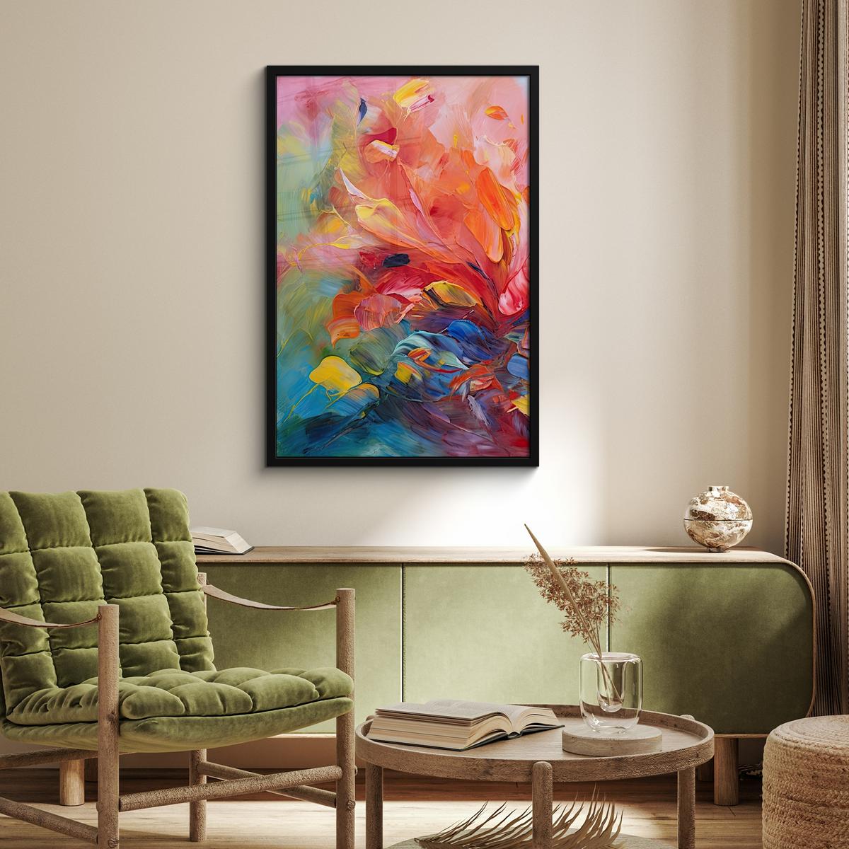 POSTER MIT RAHMENGERAHMTES BILD Ölgemälde - Kunst - Abstrakt - Farbenfroh 60x90 cm - Altrosa, Papier (60/90cm) - MuchoWow