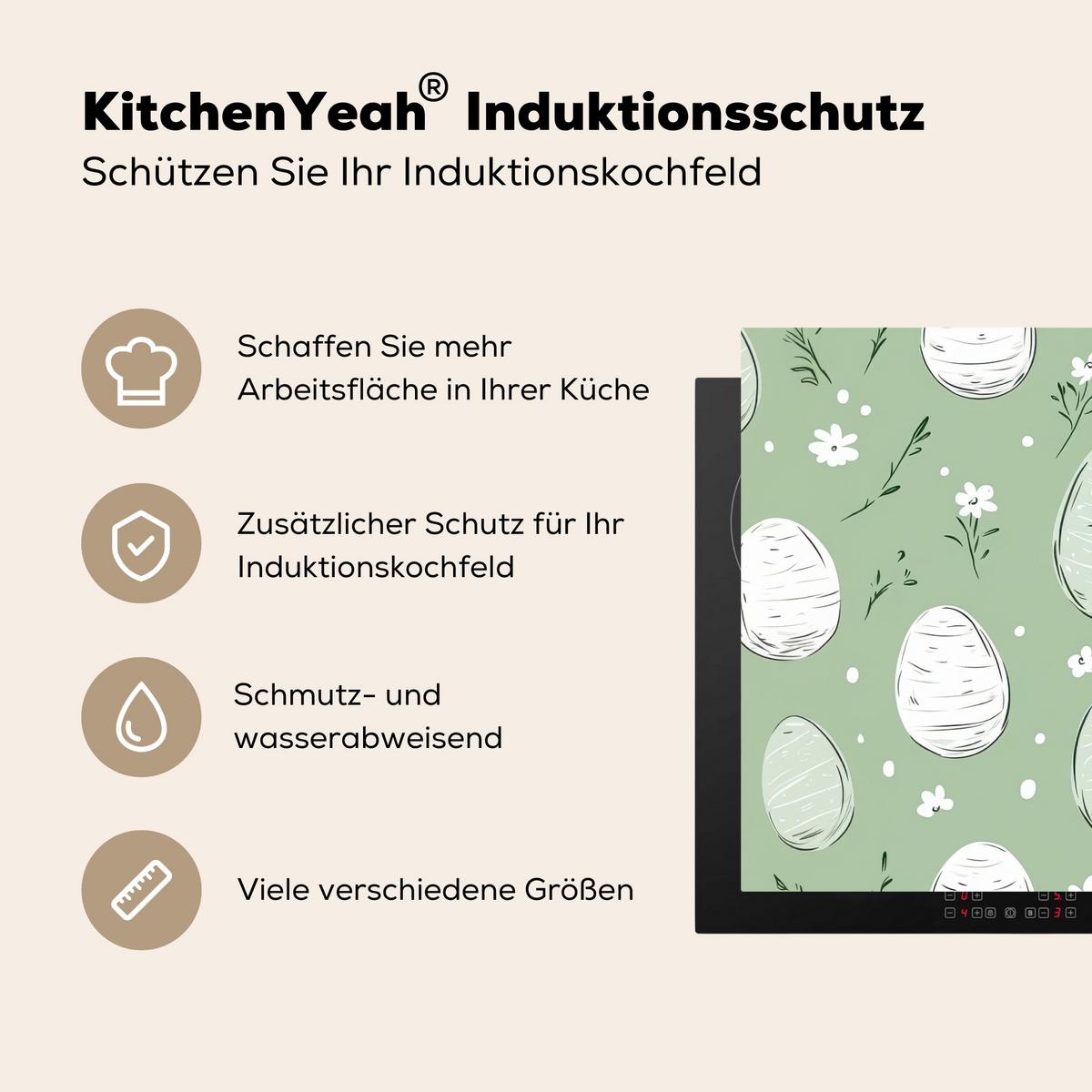 HERDABDECKPLATTE Grün - Eier - Muster Herdabdeckung Induktionsfeld 75x52 cm - Waldgrün, Kunststoff (75/52/0.2cm) - MuchoWow