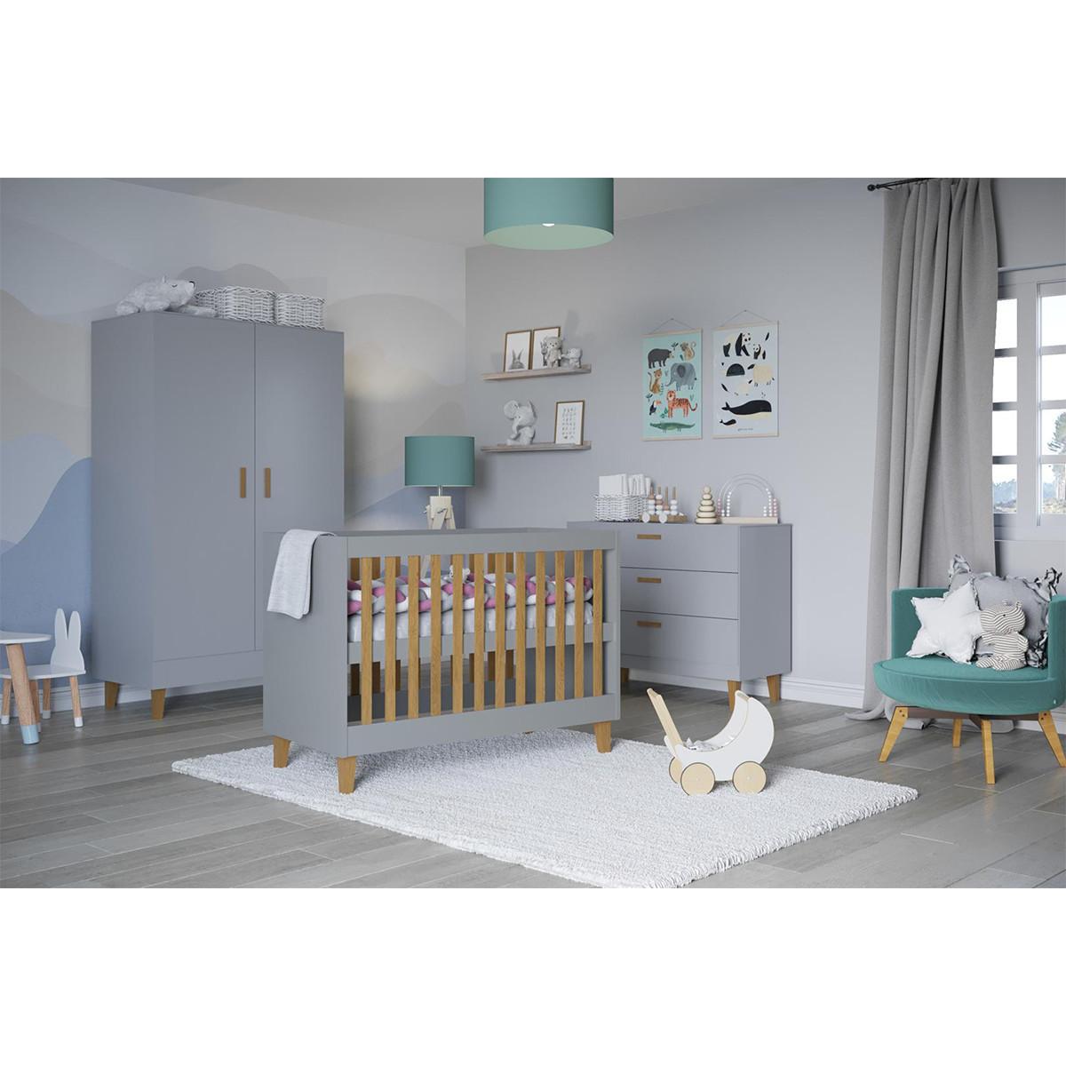 BABYZIMMER 3-teilig Kubi Grau - Grau, Holzwerkstoff (66/90/124cm) - Petits-meubles