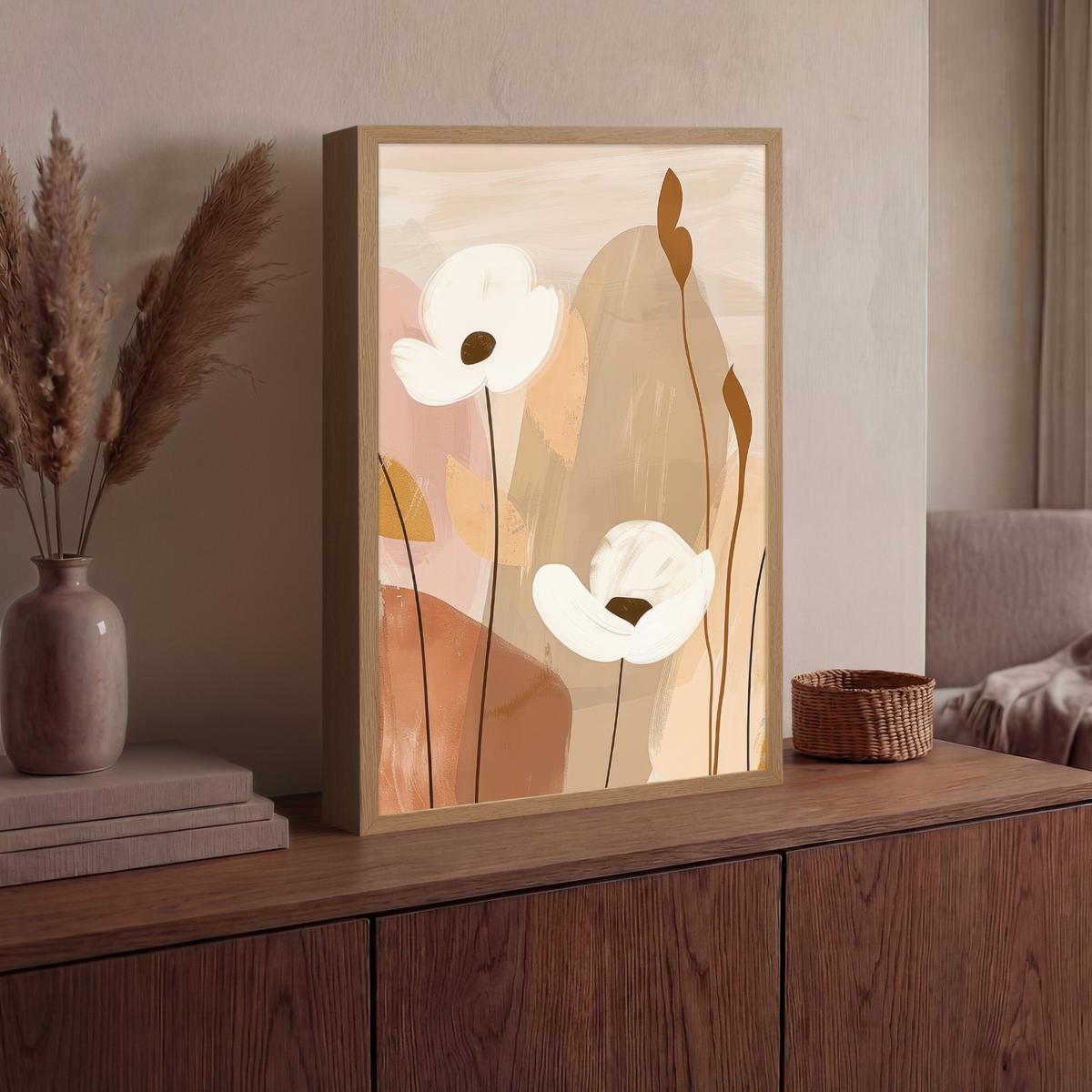WANDLEUCHTE MIT AKKU Blumen - Abstrakt - Beige - Strichzeichnung 40x60 cm - Sandfarben, Holzwerkstoff (40/60/8cm) - OnlyWow