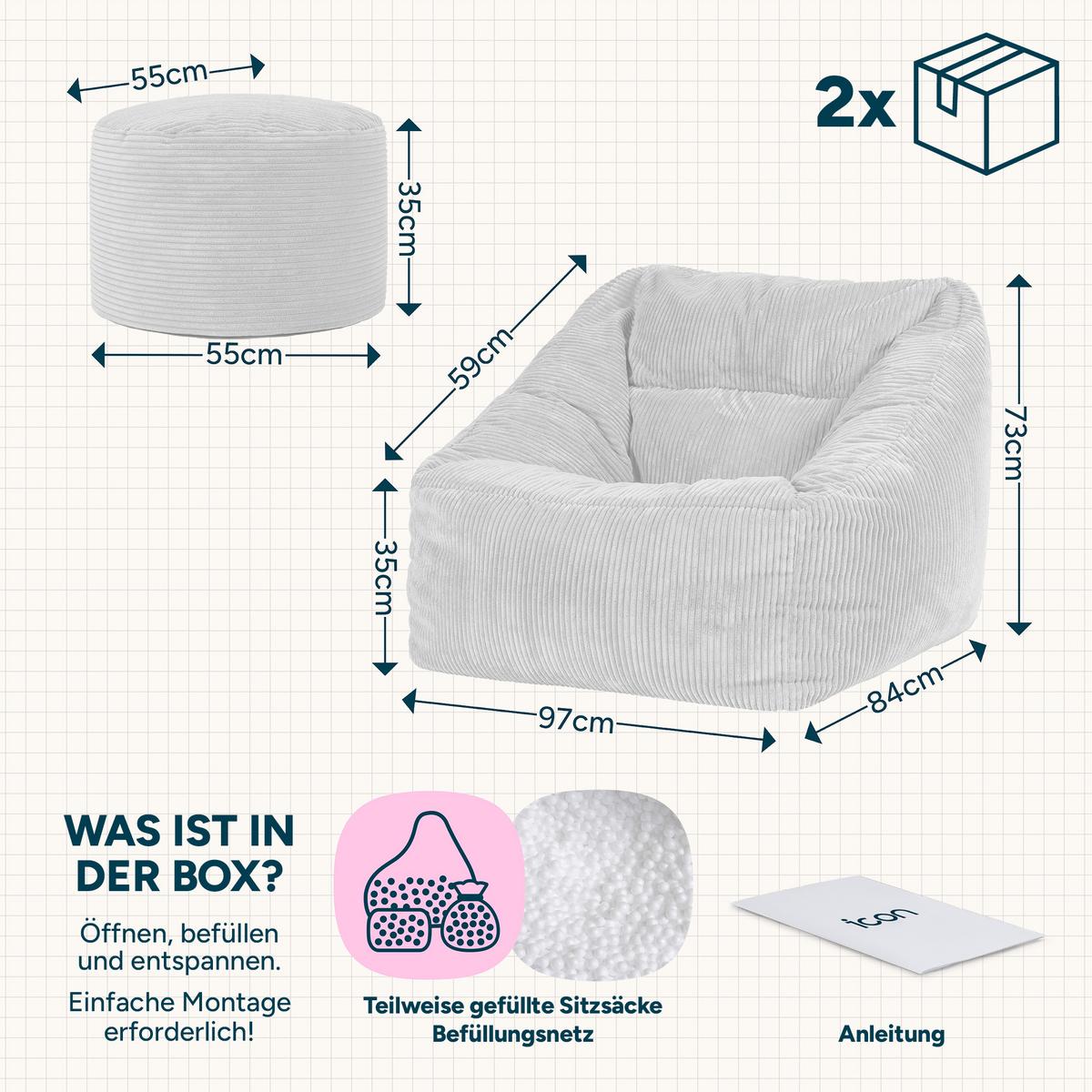 SITZSACK Sessel Natalia mit Sitzpouf - Beige, Textil (97/73/84cm) - icon