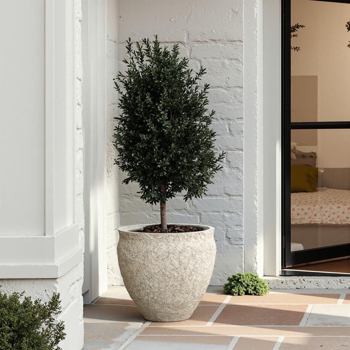 PFLANZKÜBEL in Betonoptik, hellgrau, Ø 42 × H 37 cm - Weiß, Naturmaterialien (39cm)