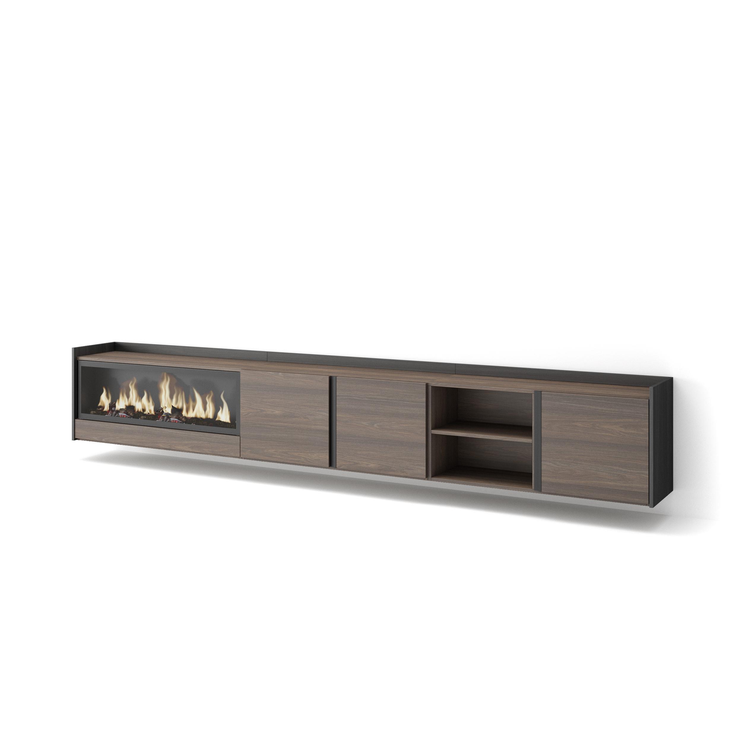 LOWBOARD, Eiche und Schwarz, 315/35/50cm, Kamin mit Feuereffekt XXL - Dunkelbraun, Holzwerkstoff (315/50/35cm) - Skraut Home