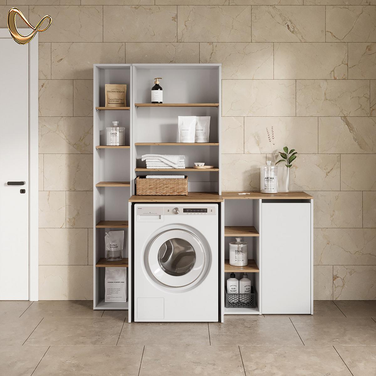 WASCHMASCHINENSCHRANK Paolina Weiß/Artisan 66 x 88.2 cm 2 Teile mit Regal - Weiß/Eiche Artisan, Holzwerkstoff (66/88.2/60cm) - Livinity®