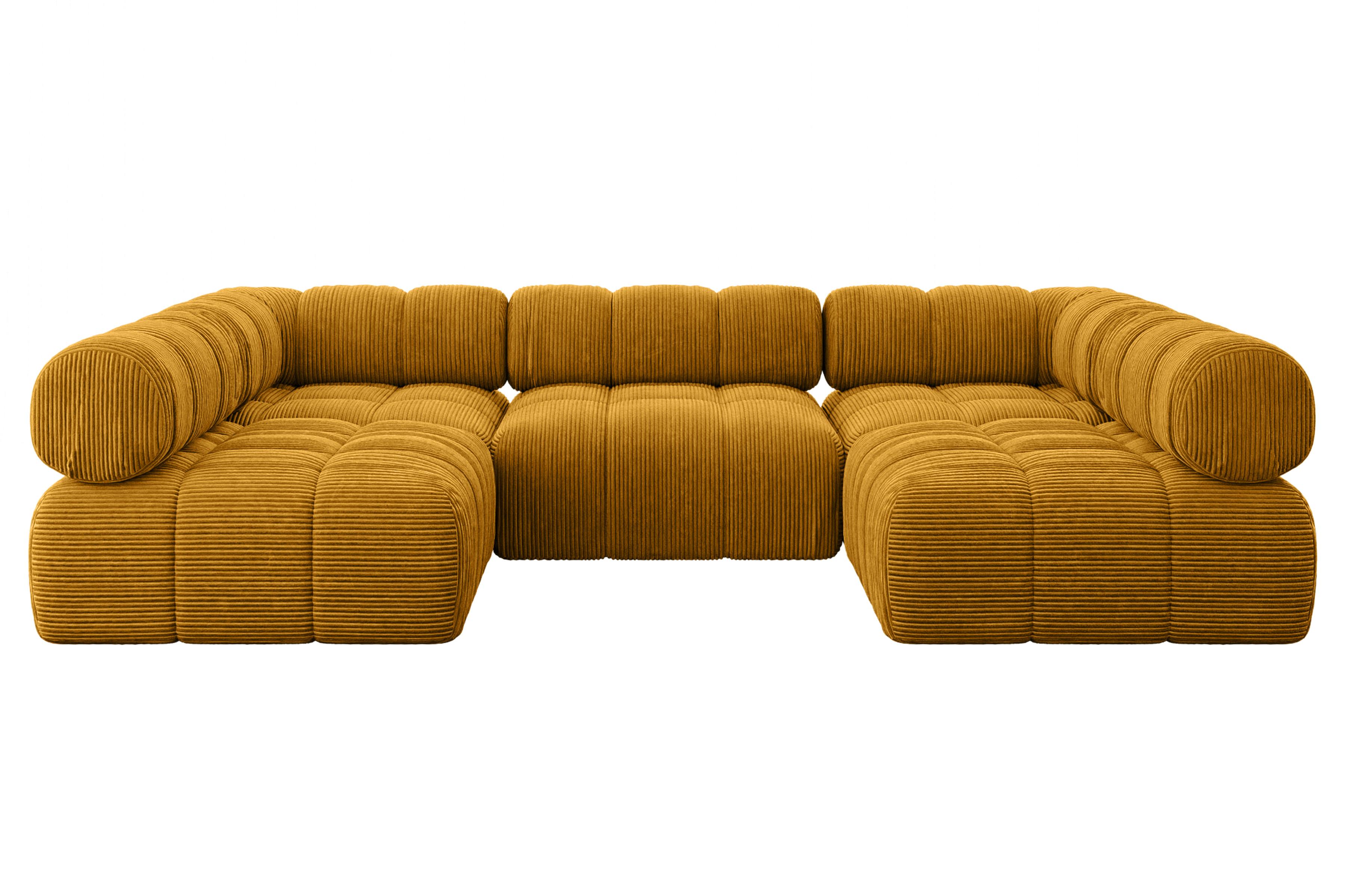 WOHNLANDSCHAFT modulares Sofa Garvo-U1 - 285x190x70 cm Senfgelb Cord - Currygelb, Holzwerkstoff/Textil (285/70/190cm) - ALTDECOR