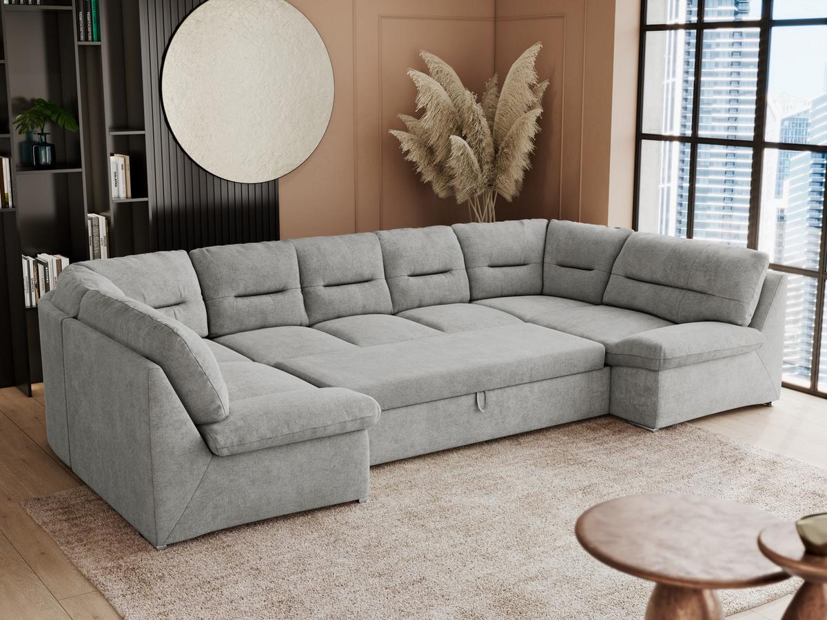 WOHNLANDSCHAFT COMODO U Hellgrau Struktur - Silberfarben/Hellgrau, Textil/Metall (340/93/206cm) - MKS