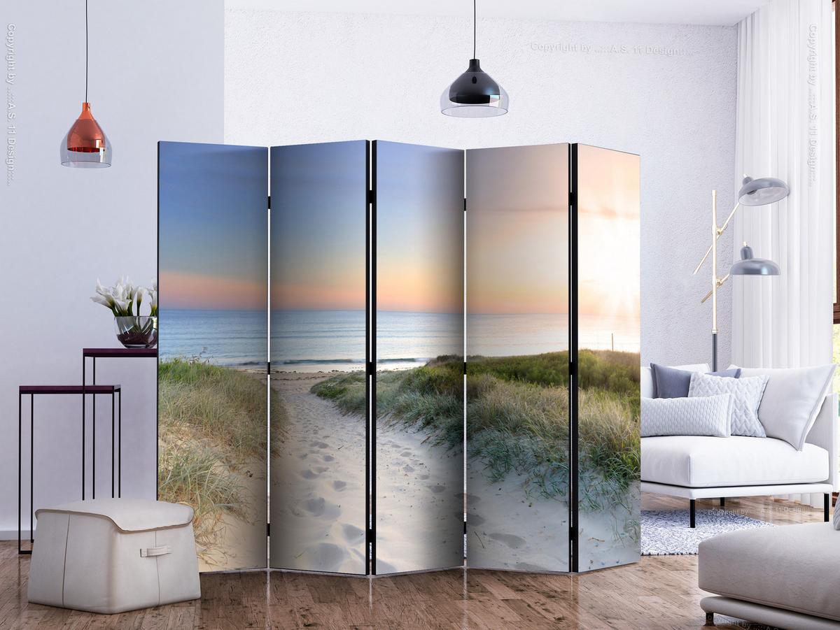 PARAVENT Einseitig Bedruckter 5-tlg 225x172 cm Strand Meer Landschaft - Multicolor, Holz/Textil (225/172/3cm) - Muralo