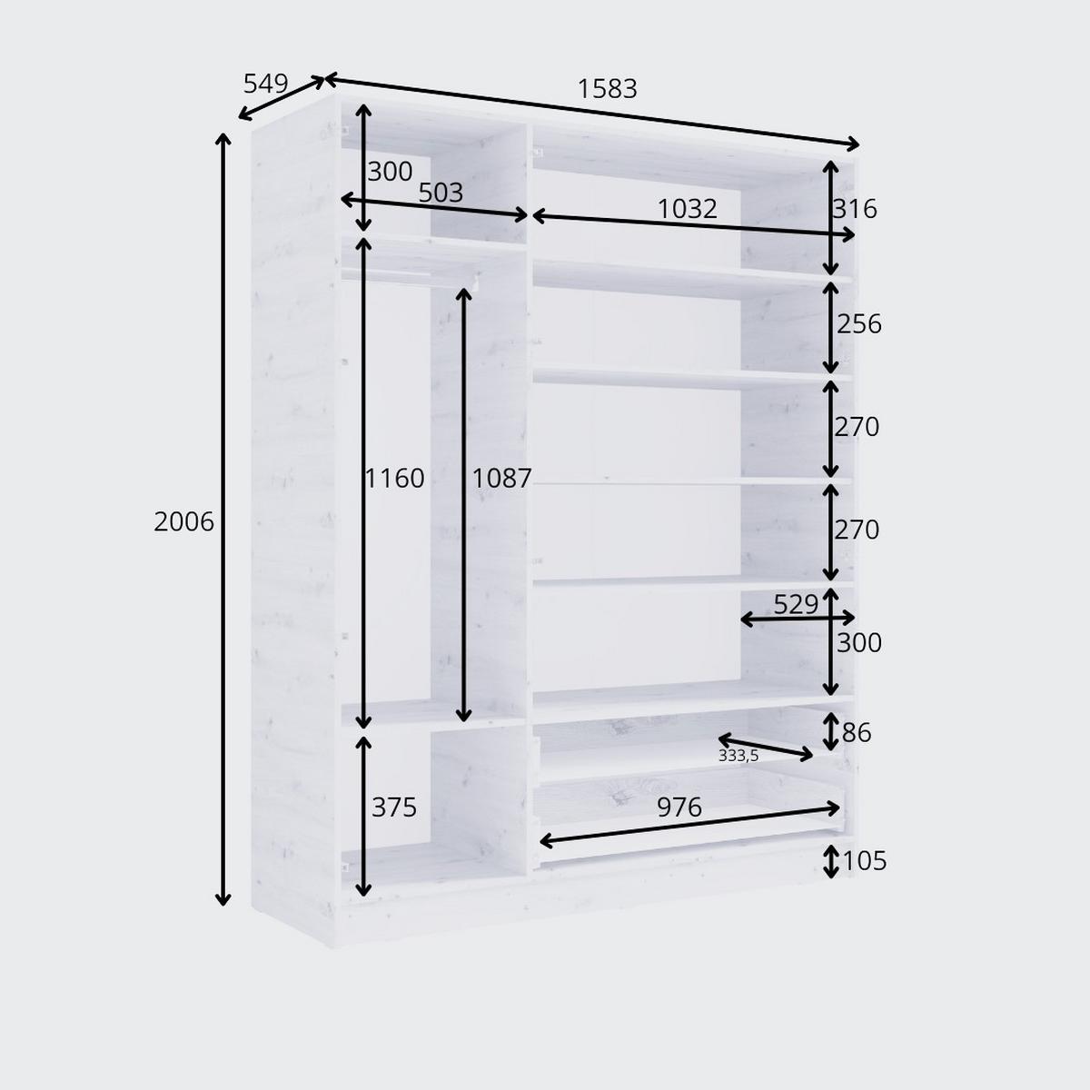 DREHTÜRENSCHRANK CHARON 158,3/200,6/55cm 3-türig mit Spiegel Eiche Artisan - Eiche Artisan, Holzwerkstoff (158.3/200.6/55cm) - MASSENO