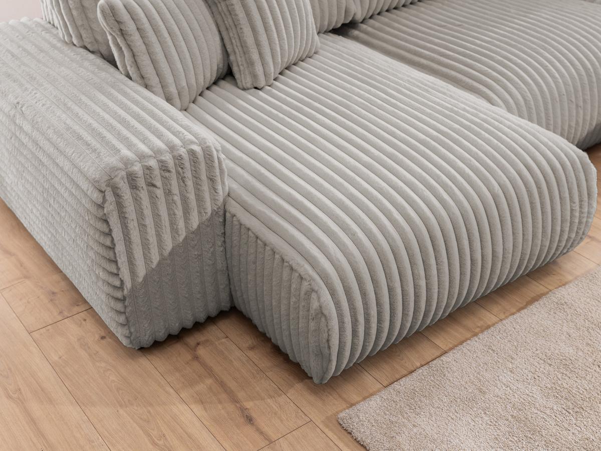 WOHNLANDSCHAFT Mollis Hellgrau Plüschcord im XXL-Format - Ottomane Links - Hellgrau/Schwarz, Holz/Kunststoff (316/77/194cm) - S-Style Möbel