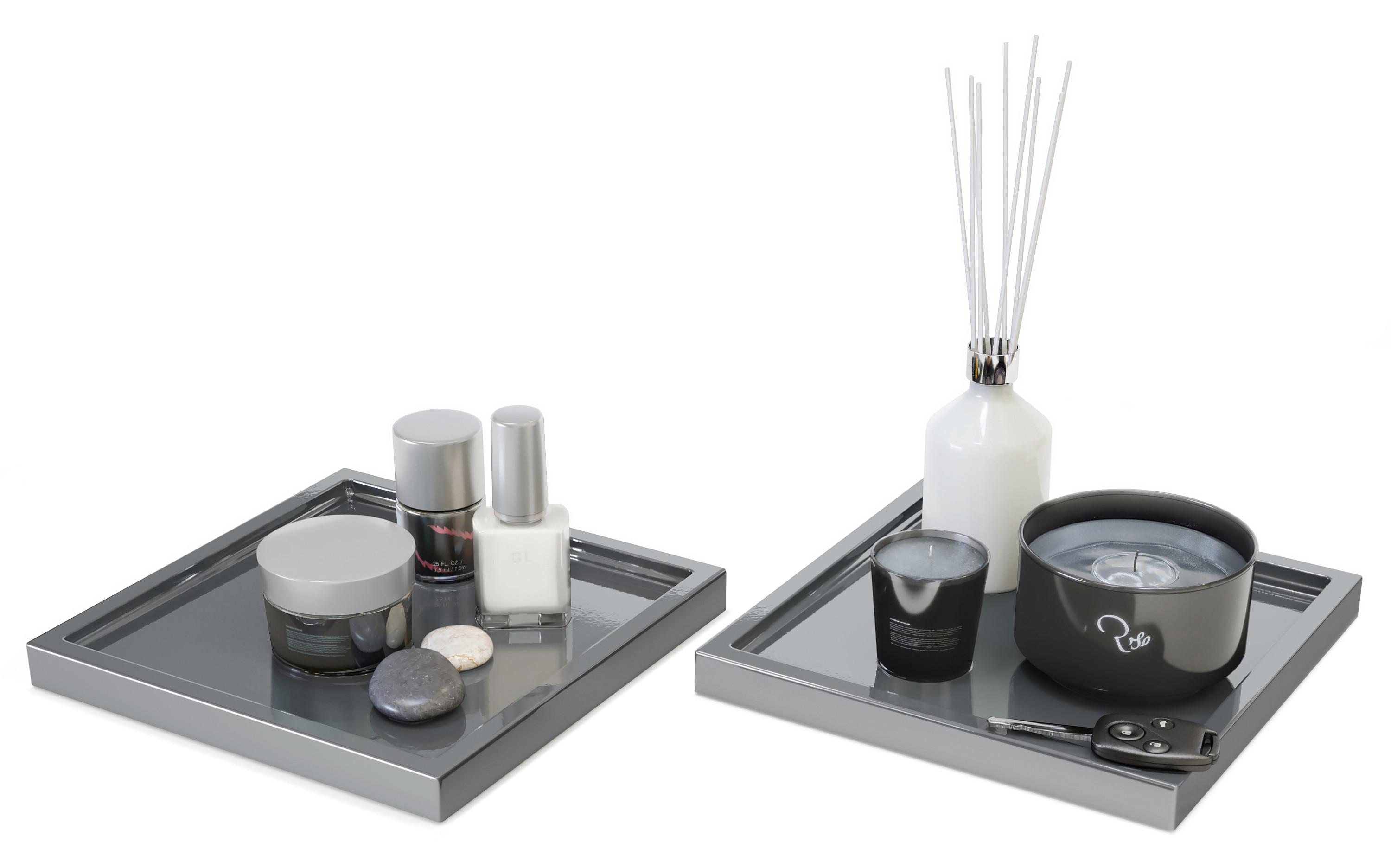 DEKOSCHALE Maya Grau Hochglanz 2er Set - Grau, Holzwerkstoff (1.8cm) - Vladon