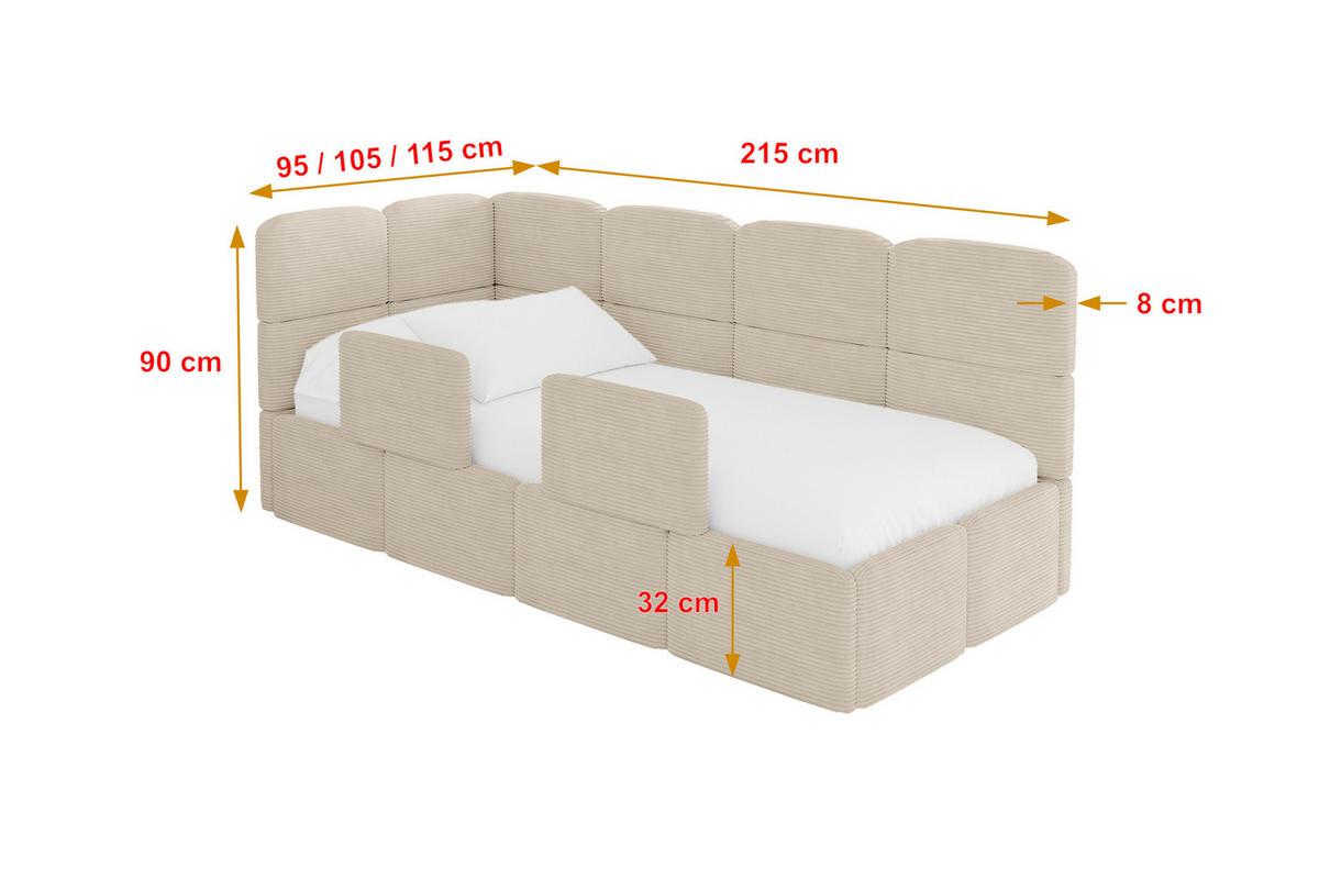 EINZELLBETT Jugendbett mit Bettkasten und Matratze H3/H4, Rechts - KIVY 80x200 Beige - Kaschmir, Holzwerkstoff/Textil (80/200cm) - ALTDECOR