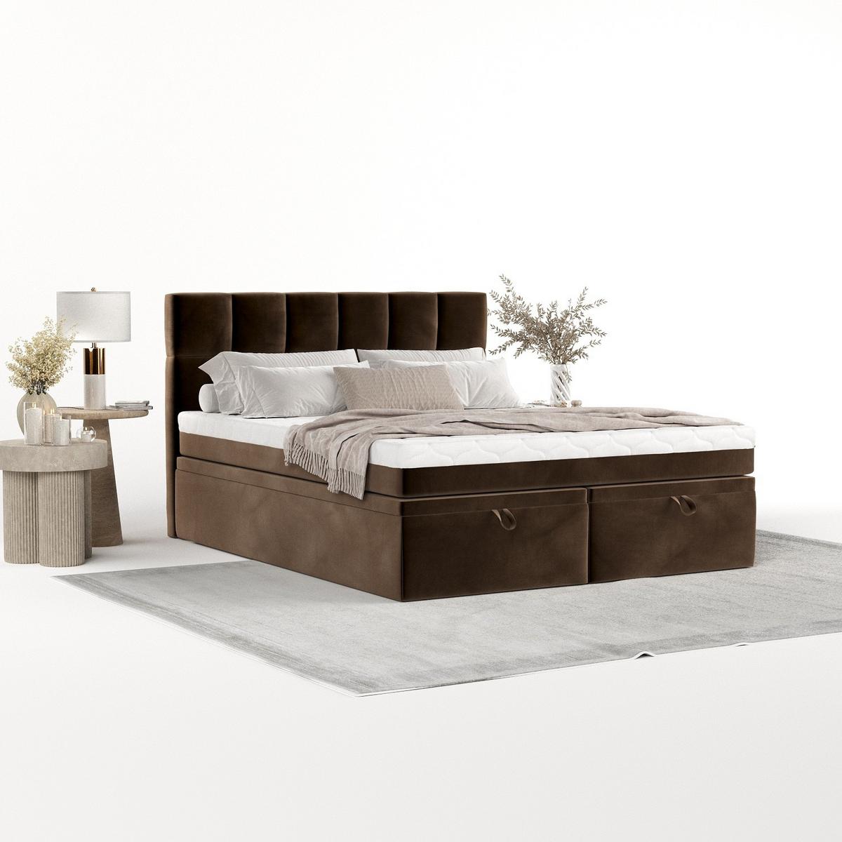 BOXBETT Elano 140/200 cm Braun im Kronos Stoff - Schwarz/Braun, Holz/Holzwerkstoff (140/200cm) - AltaBeds