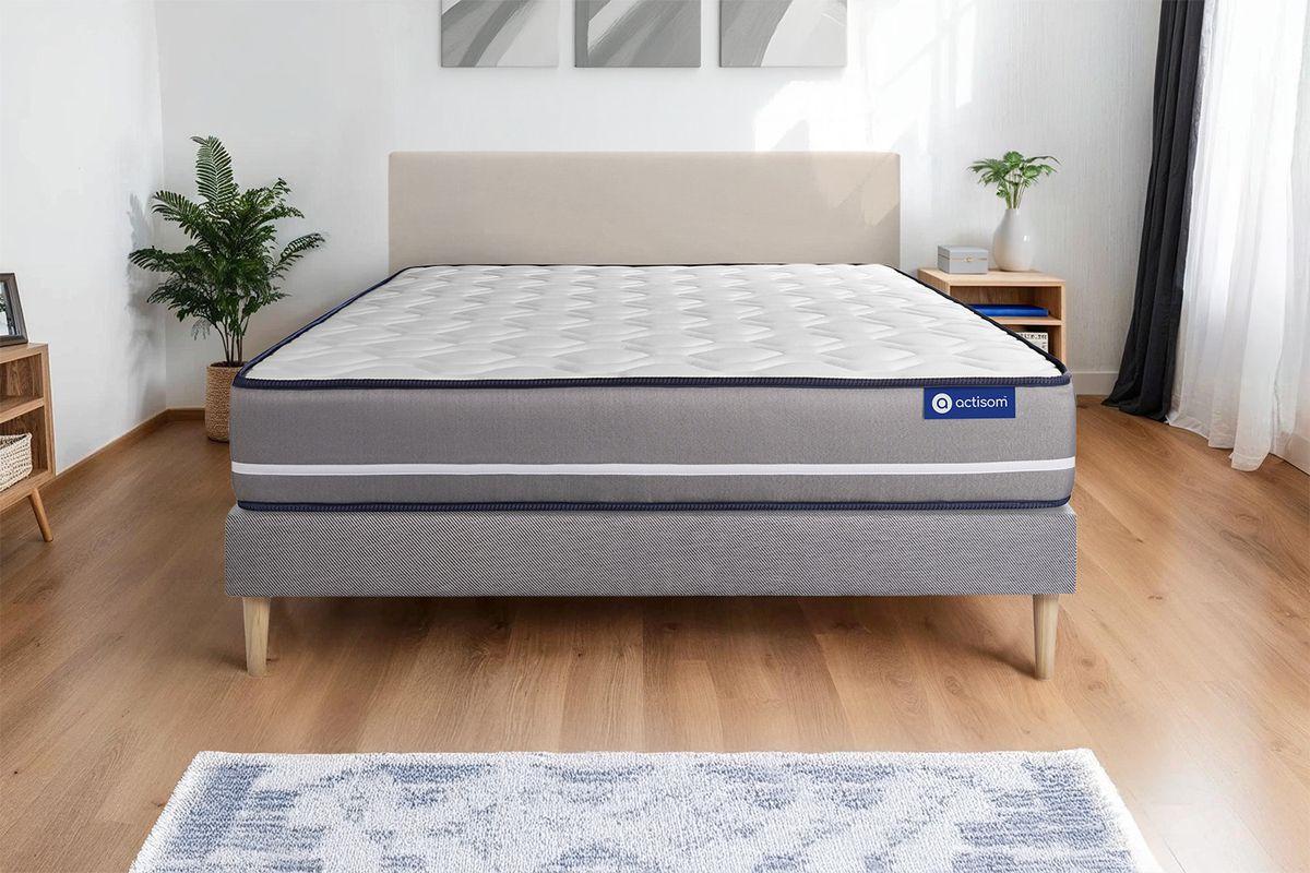 BETT Actimemo pur Memory-Schaum 120 x 195 cm h3 - Kit Bettgestell Grau - Beige/Grau, Karton/Holz (120/195cm) - ACTISOM