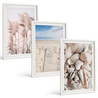 BILDER SET 3er Set - 40x60 cm Weißer Rahmen - Strandmuscheln Seegras - Weiß, Kunststoff (40/60cm) - TULUP