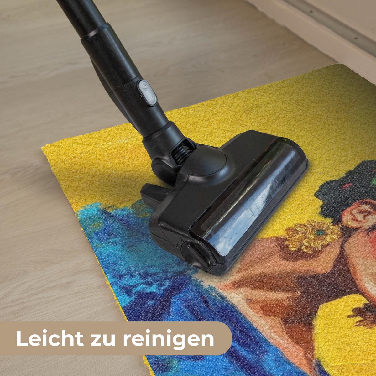 FUSSMATTE Frida Kahlo - Frau - Gelb - Blau - Blumen Schmutzfangmatte 90x60 cm - Gelb, Kunststoff (90/0.4cm) - MuchoWow
