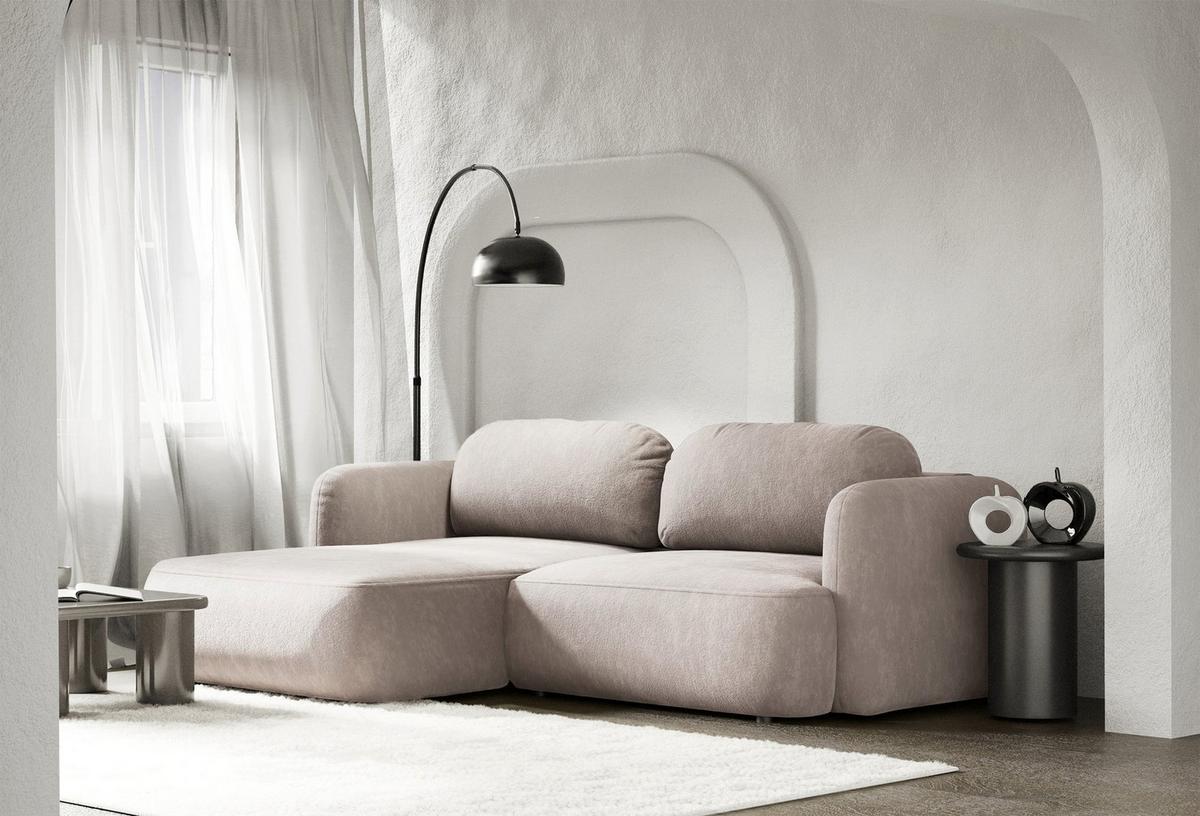 ECKSOFA Tvoya hellbeige Chenille - Ecru/Schwarz, Kunststoff/Textil (267/175cm) - Selsey