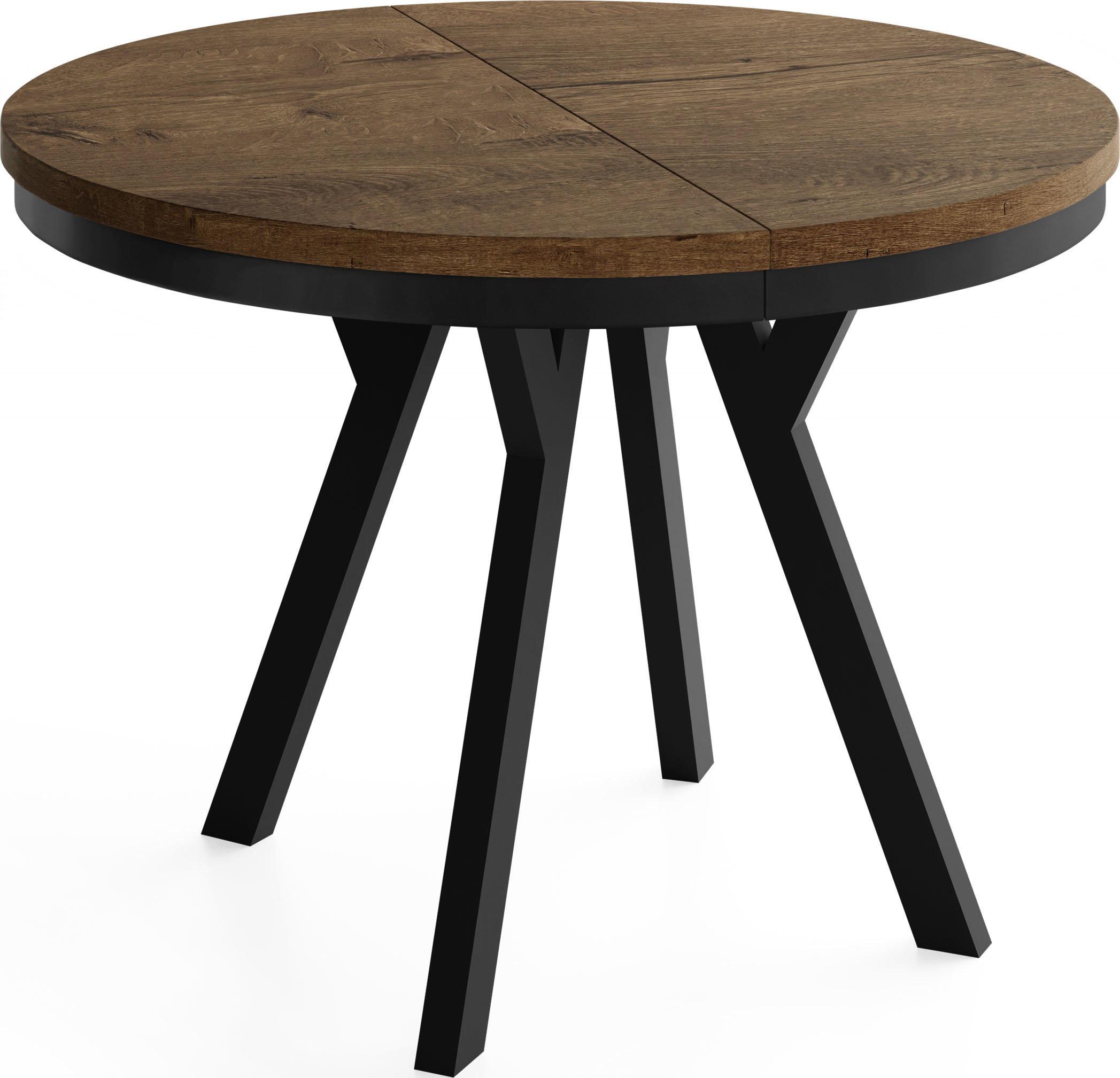 ESSTISCH Vero Neo rund ausziehbar verlängerbar, Eiche Braun Rustikal 100-200/100/77 cm - Alteiche/Schwarz, Holz/Holzwerkstoff (100/200/77cm) - WFL GROUP