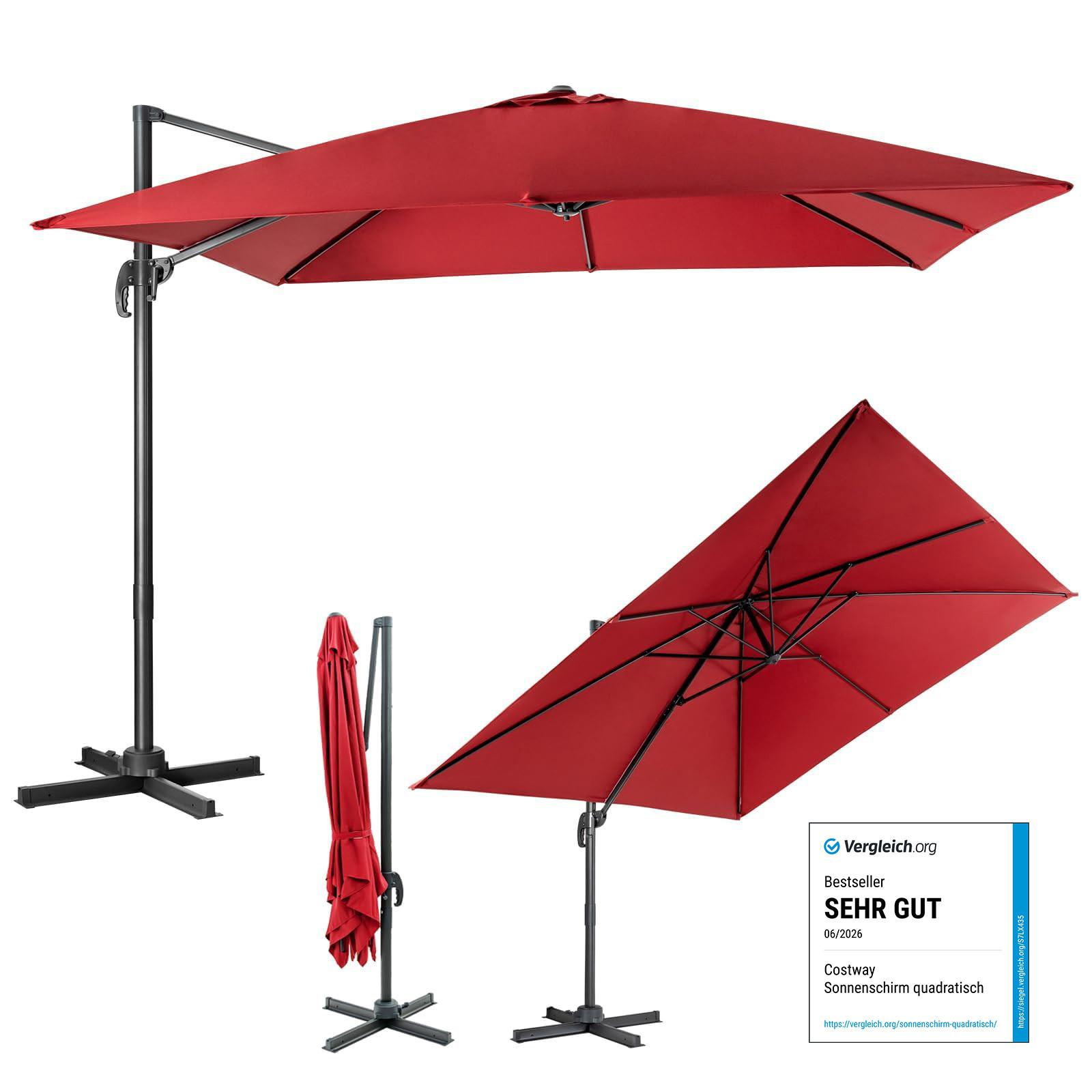 BELEUCHTETER 300cm Weinrot - Weinrot, Metall (300/300cm) - COSTWAY
