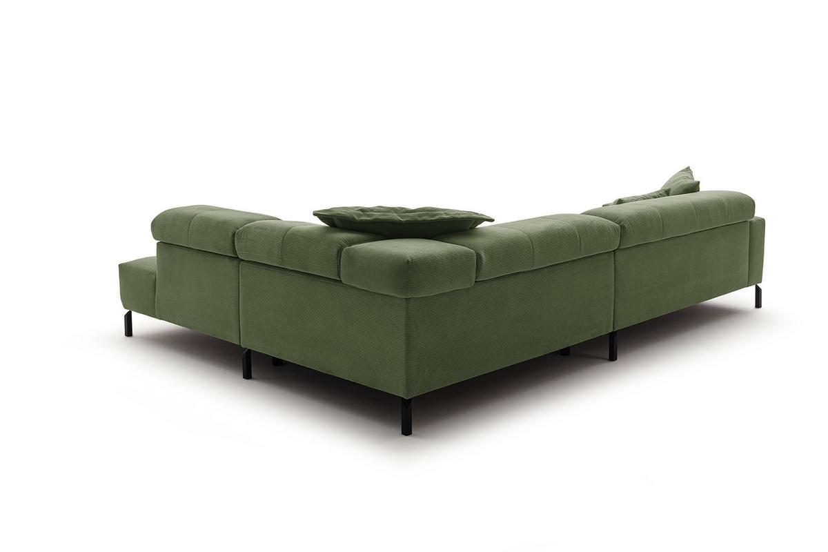 ECKSOFA MIT MOTORISCHEM SITZVORZUG OHIO Grün Cord Relaxfunktion - Schwarz/Olivgrün, Textil/Metall (311/219cm) - KAWOLA