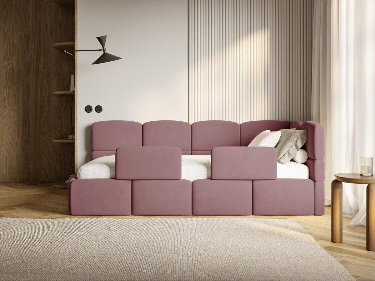 KINDERBETT Cloudy Rosa 90x200 cm, Rausfallschutz, Kopfteil rechts, Samt - Pink/Schwarz, Kunststoff/Textil (90/200cm) - Selsey
