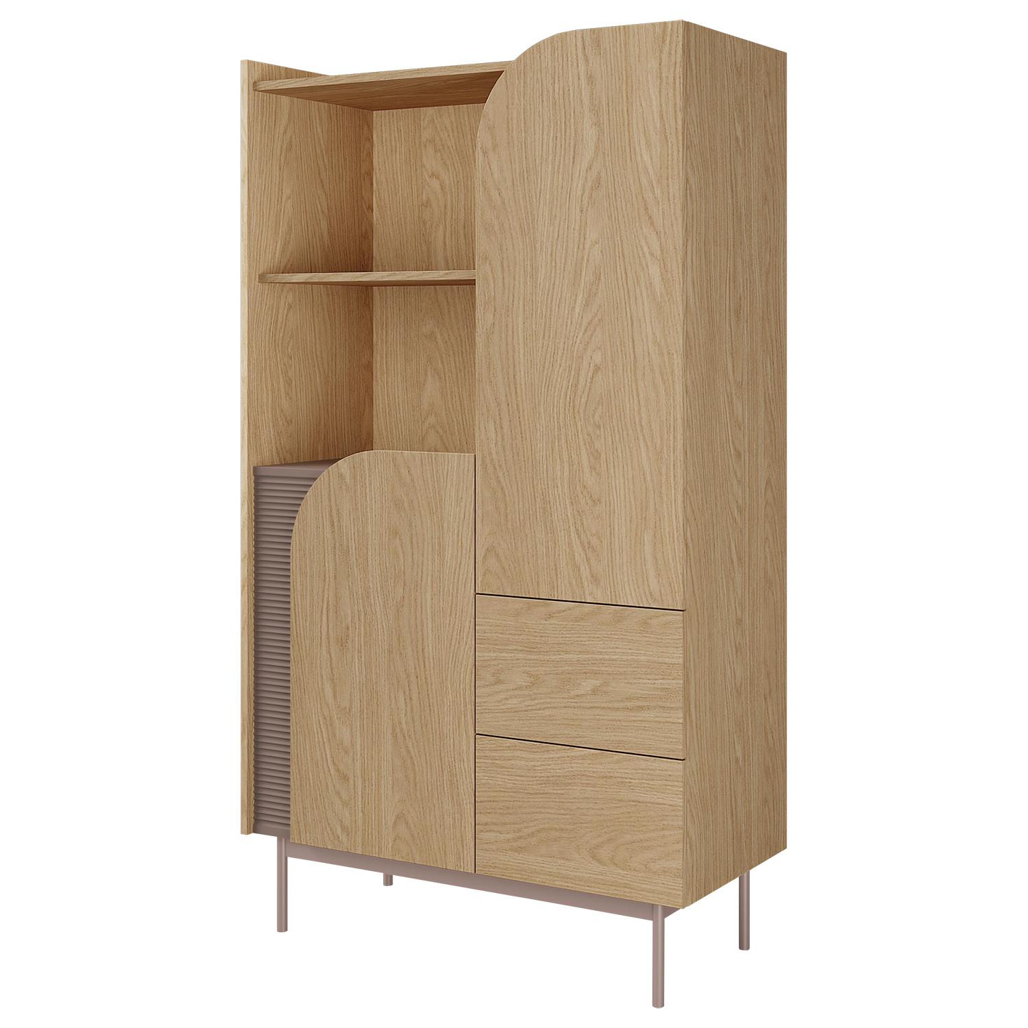 BÜCHERREGAL Camel mit 2 Türen, 2 Schubladen und geriffeltem Detail, 90 cm, Frühlingseiche + Toffee - Eichefarben, Holzwerkstoff/Metall (92/161/42cm) - Beautysofa
