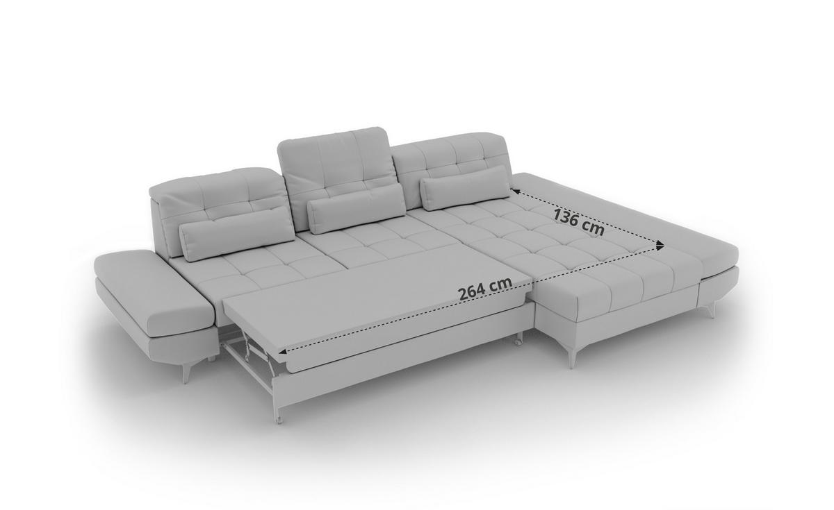 ECKSOFA ALVENO L - Creme Schenille glatt - Links Seite - Creme/Schwarz, Textil/Metall (218/344cm) - MKS