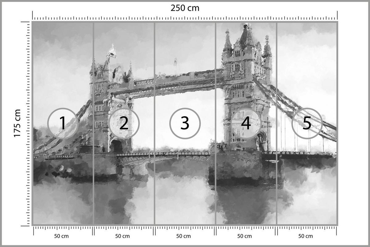 FOTOTAPETE für Wohnzimmer Tower Bridge Vintage Stil 250x175 - Schwarz/Grau, Papier (250/175cm) - Muralo